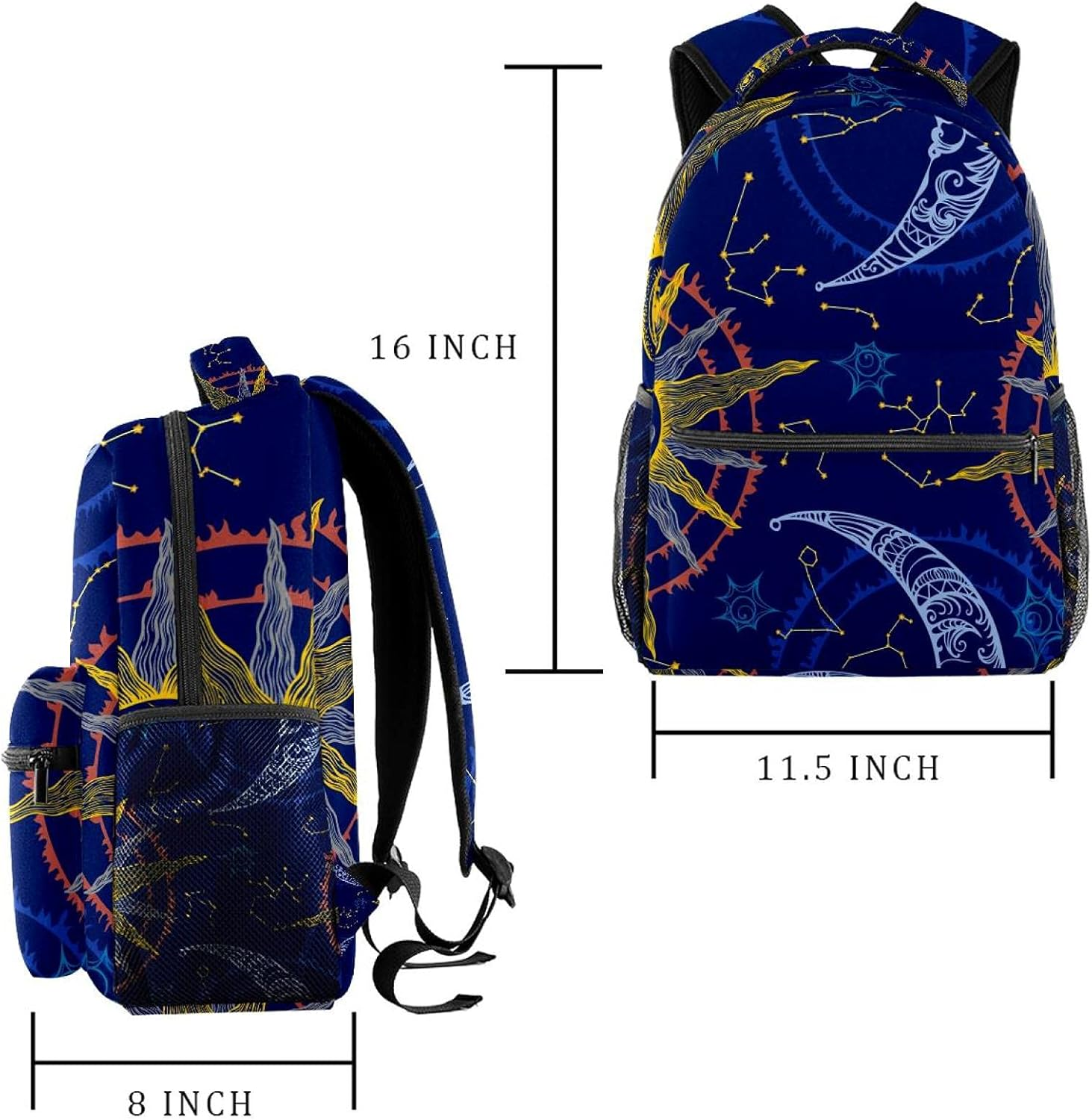 Zodiac Moon and Sun Backpack Students Shoulder Bags Travel Bag College School Tote Backpacks image number 1