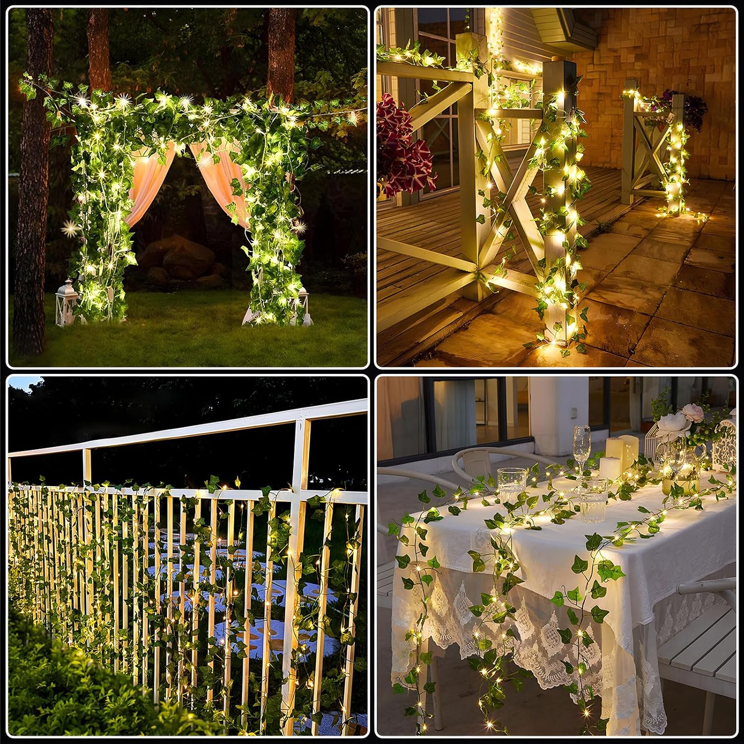 10M 100LED Vine Leaf Fairy String Lights Batteries Powered, Fake Green Ivy Vine Fairy String Lights for Room Home Bedroom Outdoor Indoor Curtain Garden Decor image number 2