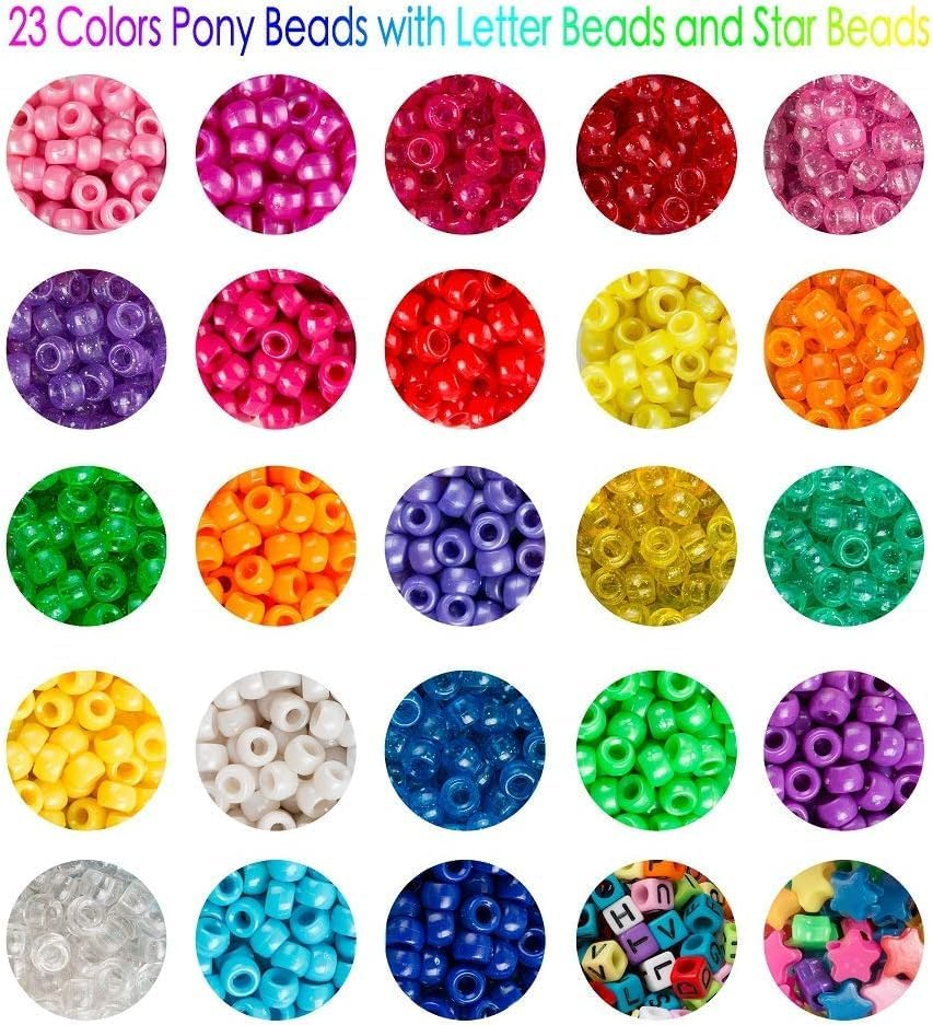 INSCRAFT Pony Beads, 33,00 Pcs 9Mm Pony Beads Set in 23 Colors with Letter Beads, Star Beads and Elastic String for Bracelet Jewelry Making By image number 2