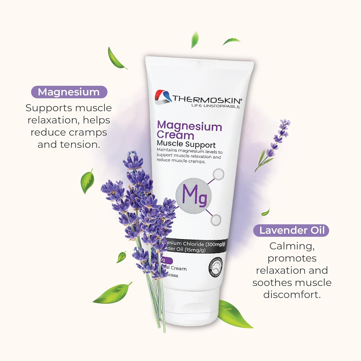Thermoskin Magnesium Cream 100 G &ndash; Topical Magnesium Cream for Muscle Relaxation, Cramps & Restless Legs &ndash; Helps Soothe Sore Muscles, Ease Tension & Night Cramps, Supports Recovery, Relaxation & Sleep, Non-Greasy, Fast-Absorbing image number 3