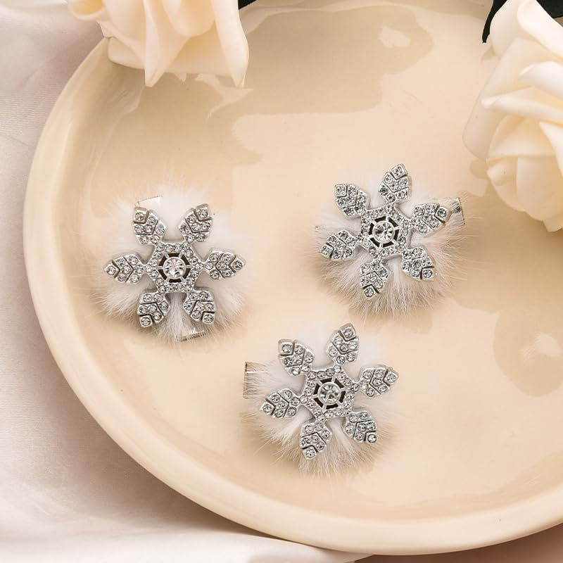 Christmas Side Hair Clips for Women Snowflake Hair Accessories for Girls Small Hair Barrettes for Fine Thin Thick Hair Xmas Fluffy Hair Clips Dance Party Hair Clip Decorative Plush Hair Clip Set 3 Pcs - Bow Side Hair Clips image number 7