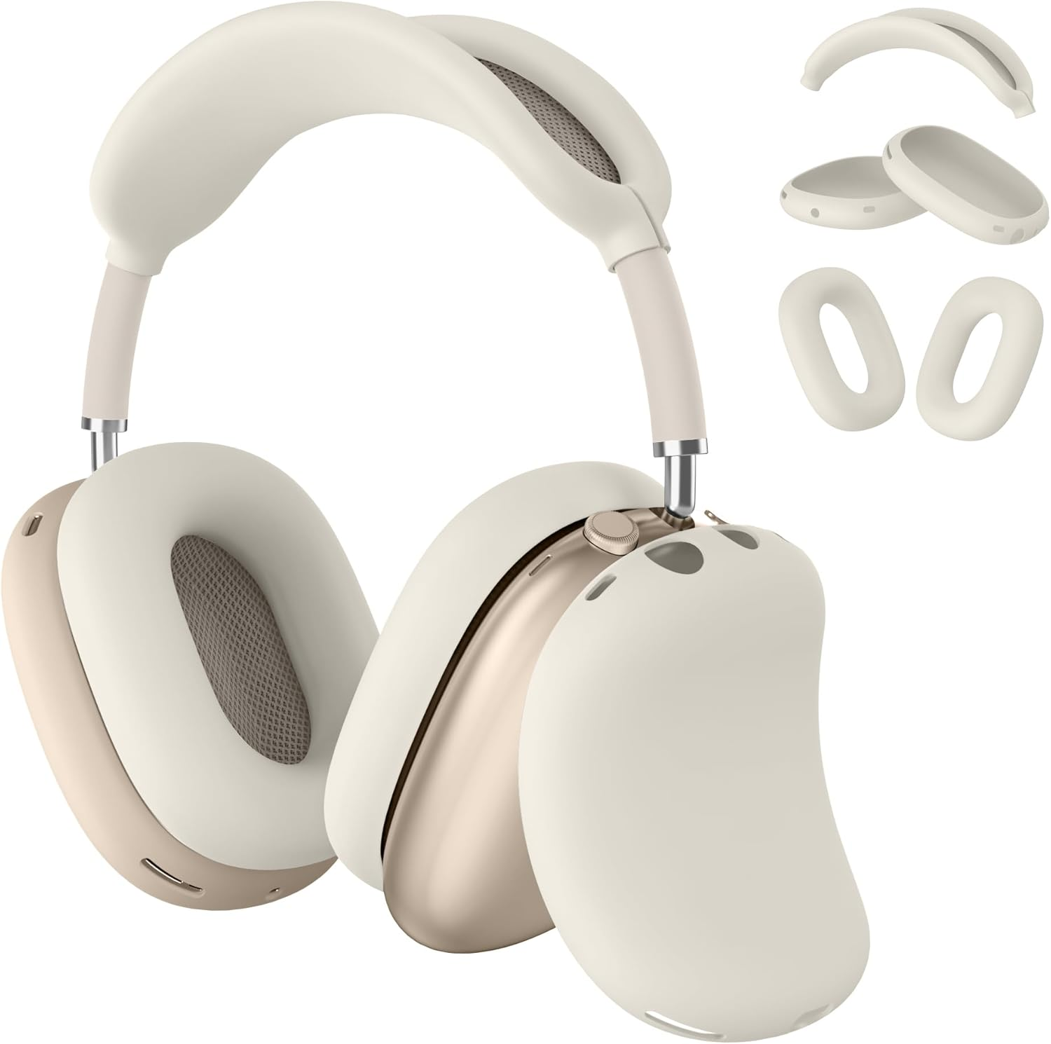 Silicone Cover for Airpods Max Headphones 2024, Soft Silicone & Anti-Scratch Protective Ear Cups Case/Ear Pad Cases/Headband Cover for Apple Airpods Max (Starlight) image number 3