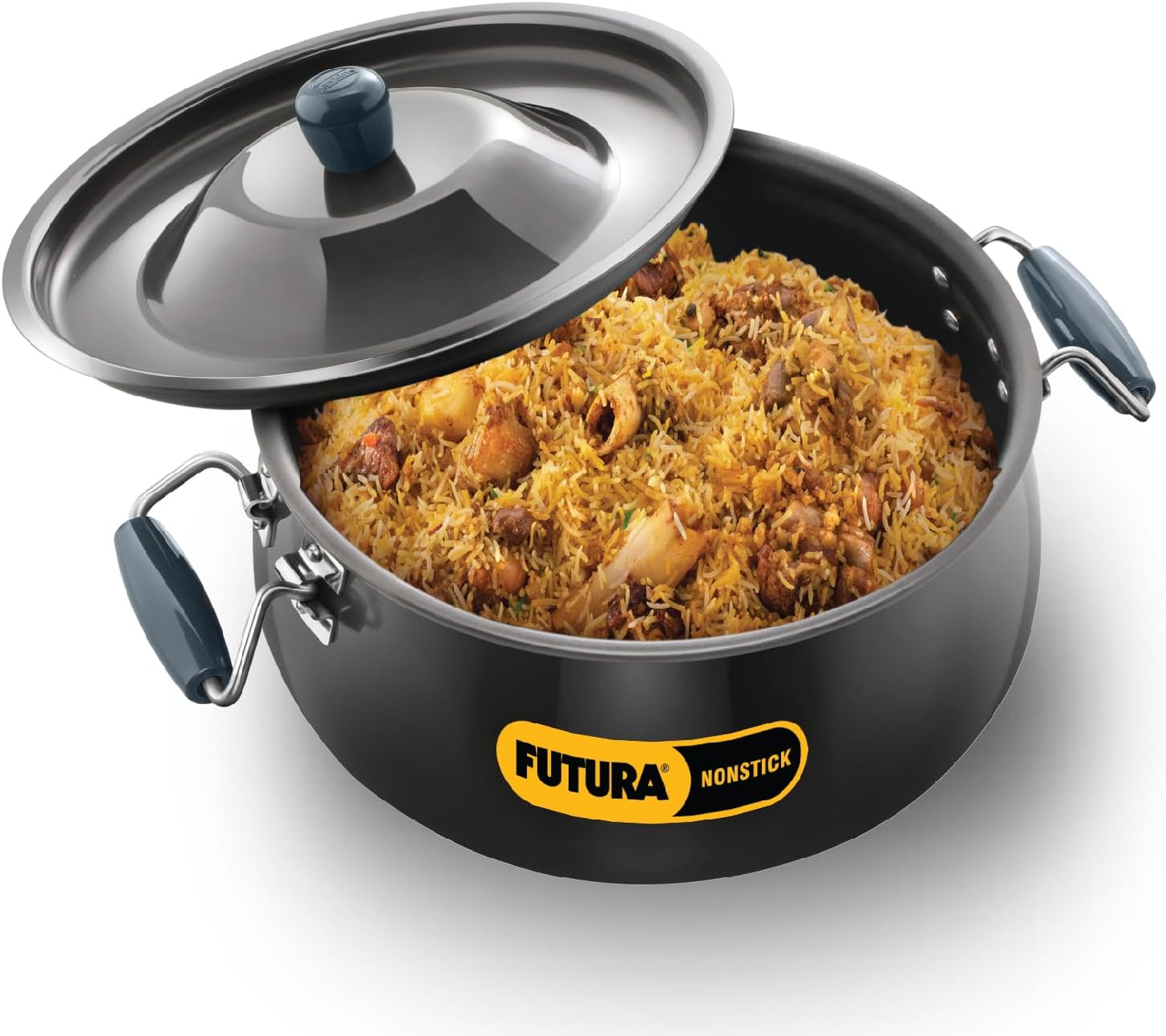 Hawkins Futura 12 Litre Bigboy Biryani Handi, Non Stick Pot with Hard Anodised Lid, Sauce Pan for Cooking and Serving Biriyani, Black (NBH12) Aluminium image number 6