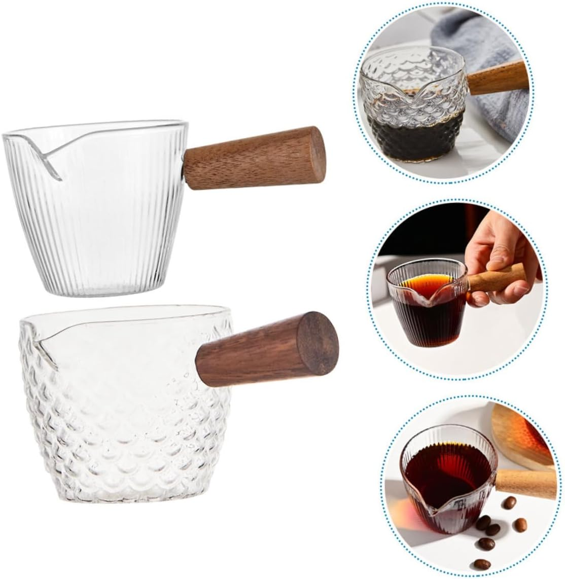 BESTOYARD 2Pcs Wooden Handle Espresso Cup Glass Measuring Cups Coffee Milk Jug for Frothing For image number 4