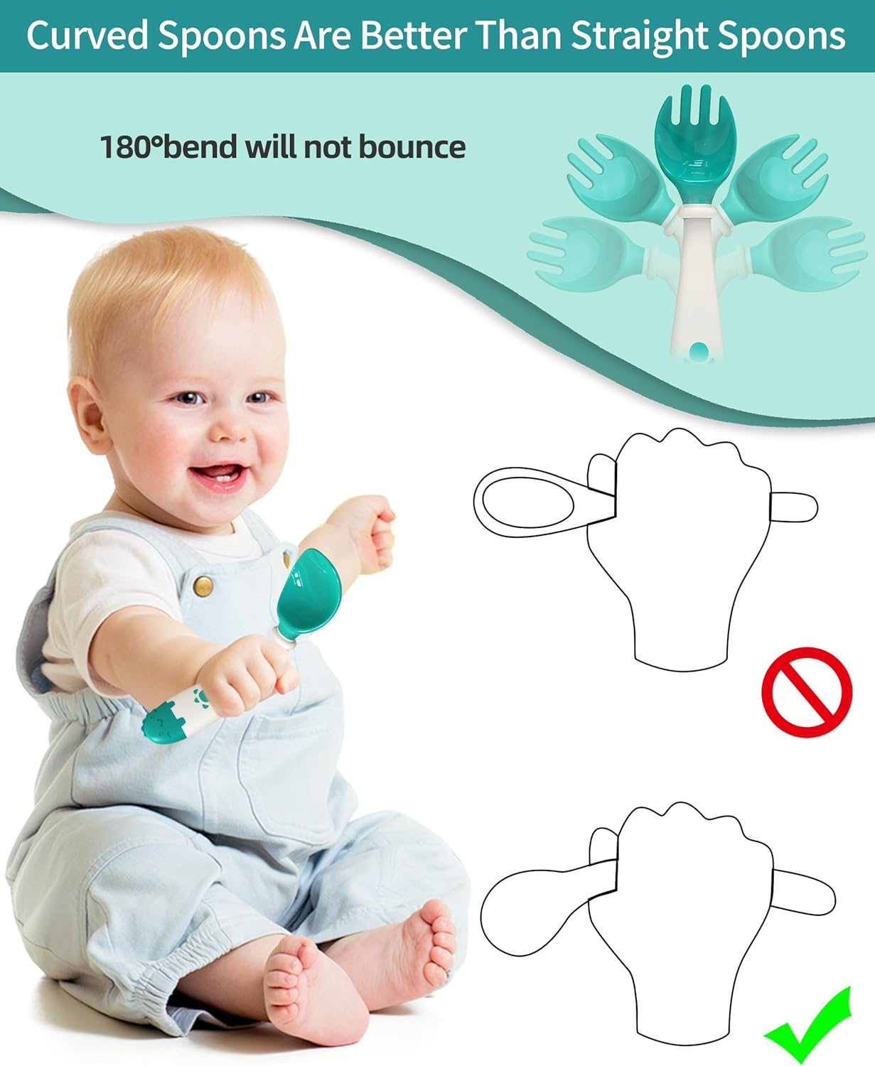 Deejoy Toddler Utensils with Travel Safe Case, Silicone Baby Spoons and Fork Set for Self Feeding, Toddlers Feeding Training Spoon, Easy Grip Heat-Resistant, Bendable Function (2 Sets, Green&Pink) - Pink image number 7