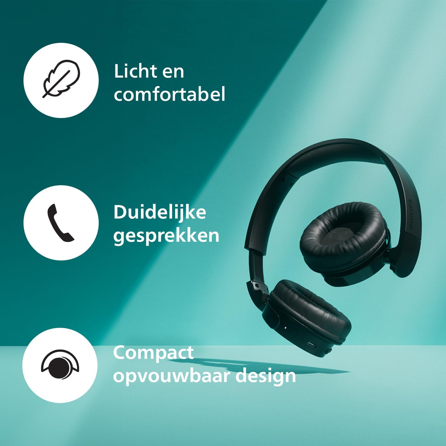 Philips TAH4209BL Lightweight On-Ear Wireless Bluetooth Headphones with Passive Noise Isolation - 55 Hours Playtime, Clear Calls, Dynamic Bass, 2 Hours USB-C Charging - Blue image number 2
