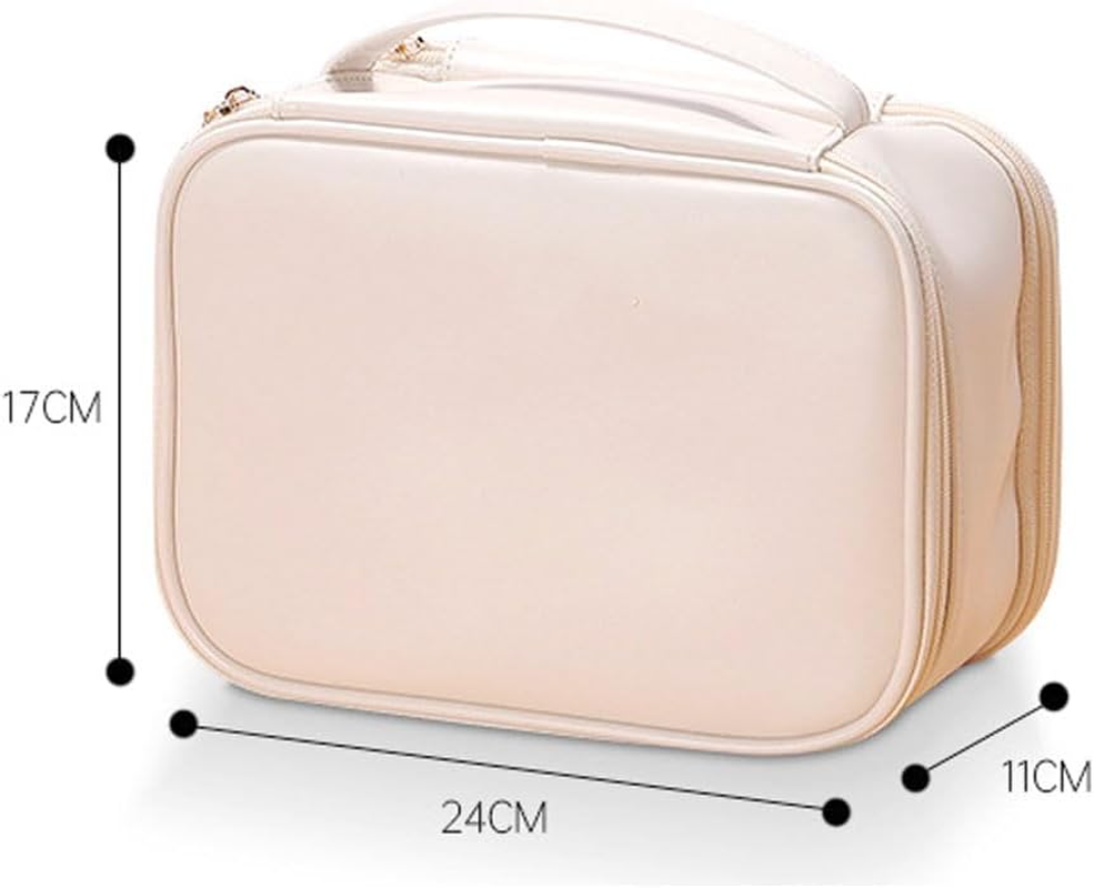 PU Large Capacity Travel Cosmetic Bag Women'S Double Layer Makeup Multifunctional Jewelry Box Skincare Storage (Pink) - Brown image number 5