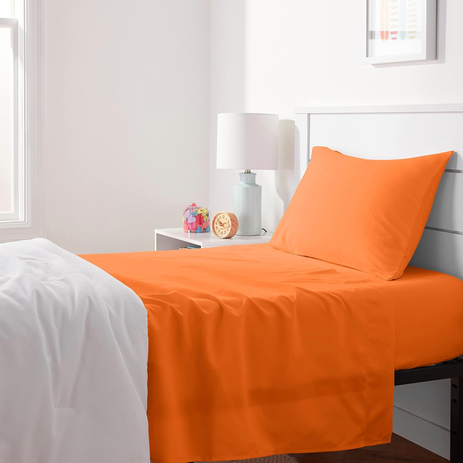 Amazon Basics Kid'S Sheet Set - Soft, Easy-Wash Microfiber, Bright Orange, Twin