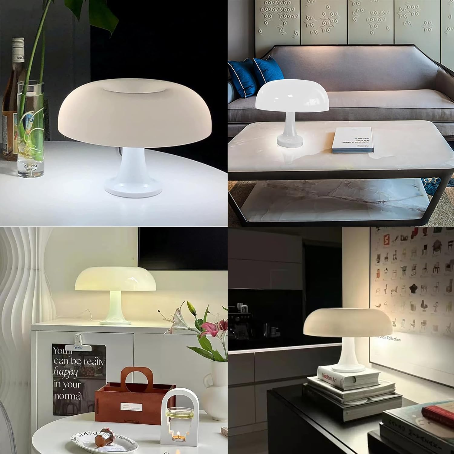 White Mushroom Lamp, Vintage Table Lamp with 3 Colors and 10 Brightness Levels, USB Powered Retro Bedside Lamp for Bedroom, Night Light, Hall, Home Decoration (White) image number 6
