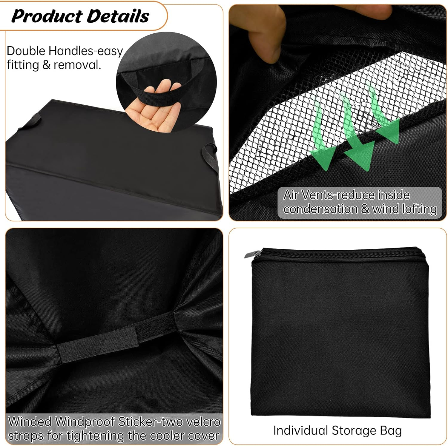 Patio Cooler Cart Cover Fits for Most 80 Quart Rolling Cooler Cart, Waterproof Patio Ice Chest Protective Covers for Outdoor Bar Cart, 33L X 19W X31H In image number 3