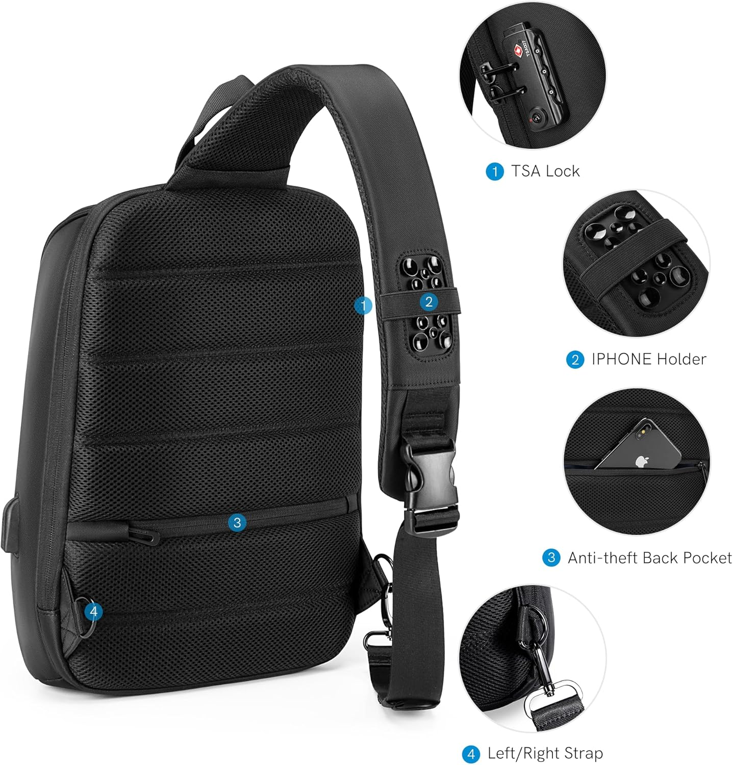 Kingsons Laptop Sling Backpack Slim anti Theft Single Shoulder 13-Inch Laptop Backpack Waterproof Cross-Body Sling Bag image number 5