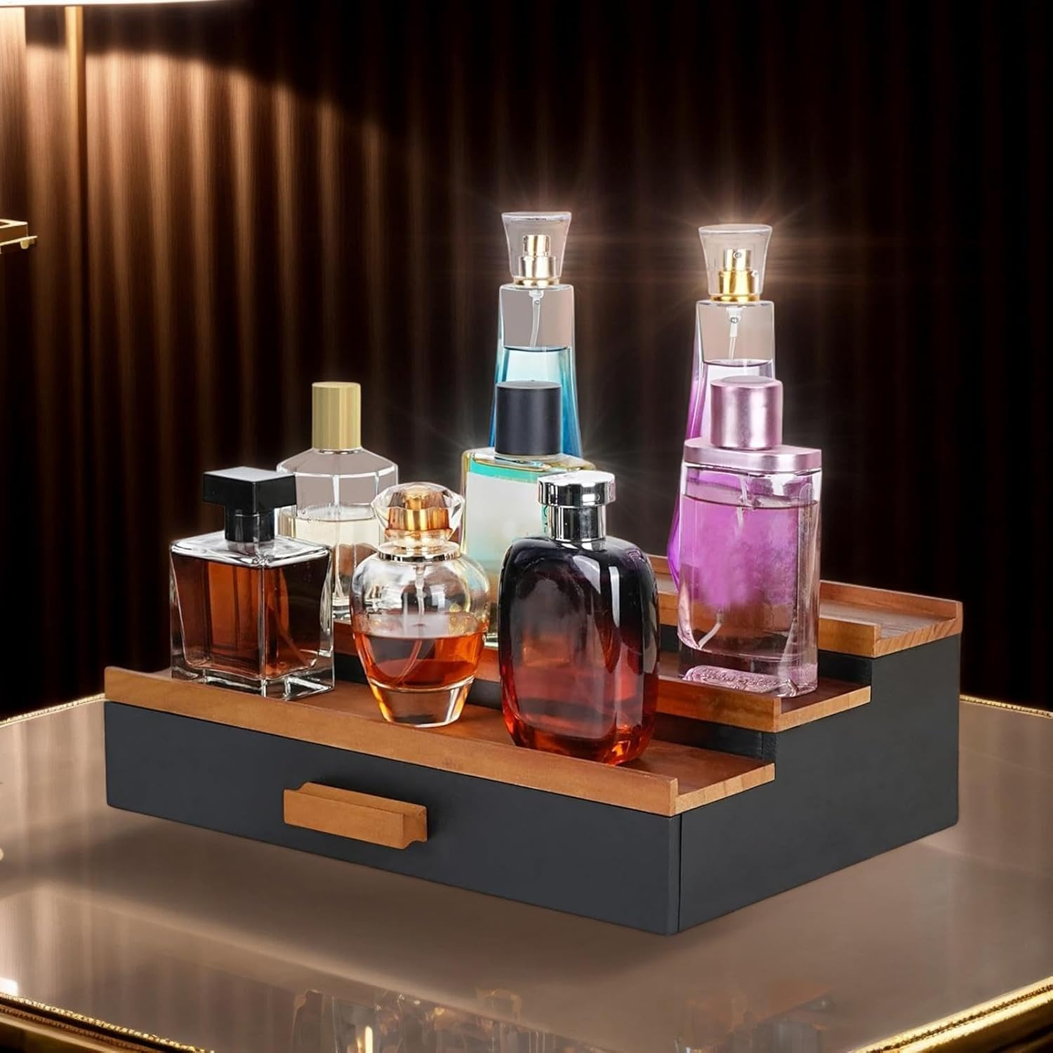 Perfume Display Stand,3 Tier Perfume Shelf Tray with Secret Compartment - Storage and Organization for Bathroom and Bedroom Vanity Organizer image number 5