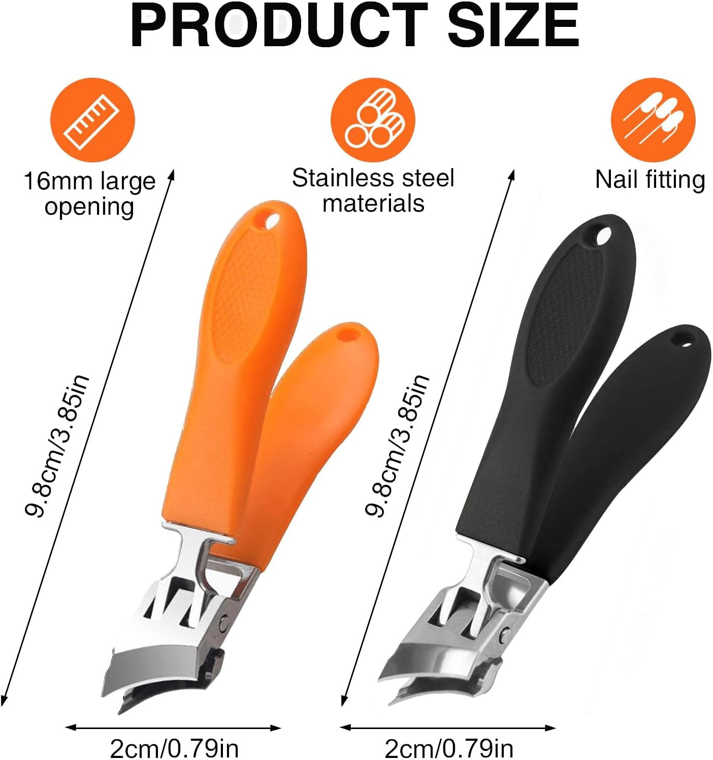 2PCS Wide Jaw Opening Anti-Splash Slanted Nail Clipper, Beveled Ingrown Nail Clippers,Toenail Clippers for Thick Toenails and Ingrown Nails,Long Handle Curved Blade for Seniors,Women and Men image number 3