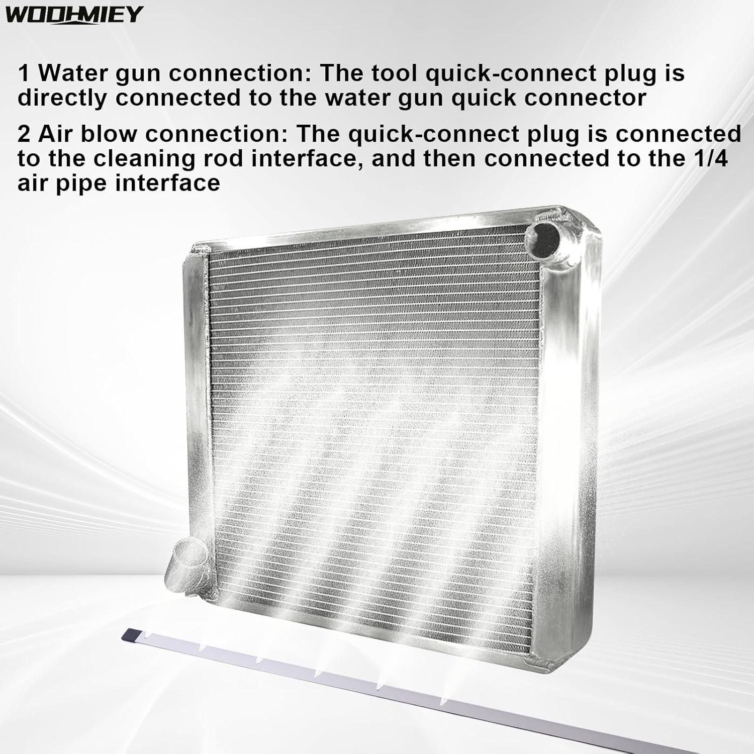 WODHMIEY Radiator Cleaning Wand, Radiator Flush Cleaner Tool, 1/4'' Quick Coupler, Cleaning Brush, 100Cm/39In, 4500PSI, Stainless Steel with 6 Fan Shaped Nozzle for Cars Trucks RV Cleaning image number 1