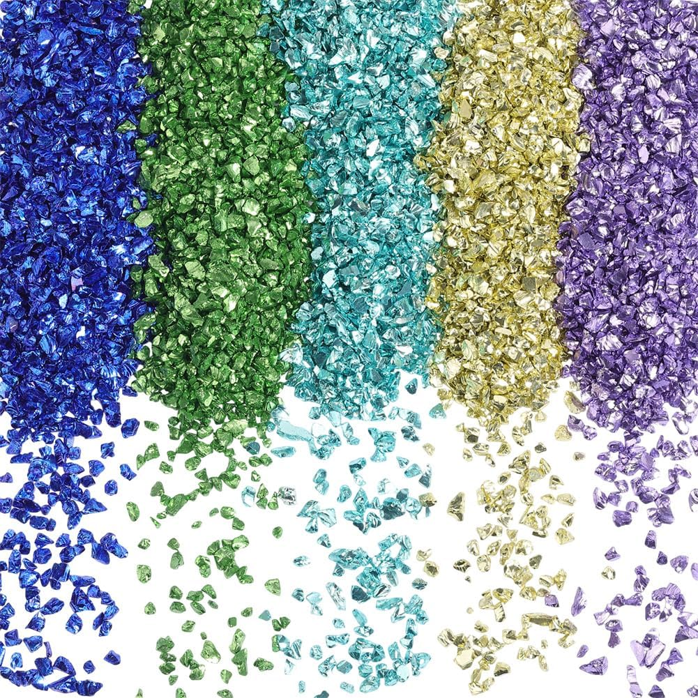 SUNNYCLUE 1 Box 5 Colors 150G Blue Broken Glass Small Crushed Crystals Bulk Irregular Glitter Metallic Stones Flakes Glass Chips for Resin Diy Art Vase Epoxy Supplies Crafts Nails Jewelry Making Women
