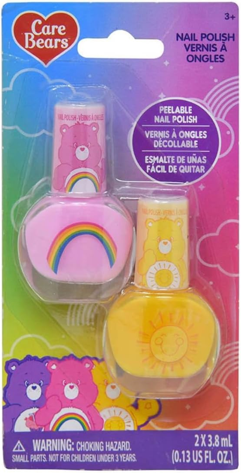 Townley Girl Care Bears 2 Pack Nail Polish on Card - Water-Based, Durable - Dry Immediately and Smooth Coverage Nail Polish Set