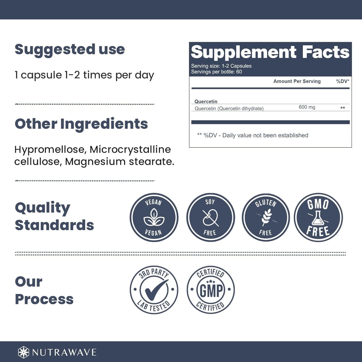 Nutrawave PURE QUERCETIN 1200Mg per Serving (2 X 600Mg Capsules) &ndash; High Strength, Non-Gmo, Vegan, Gluten Free &ndash; 60 Capsules image number 5