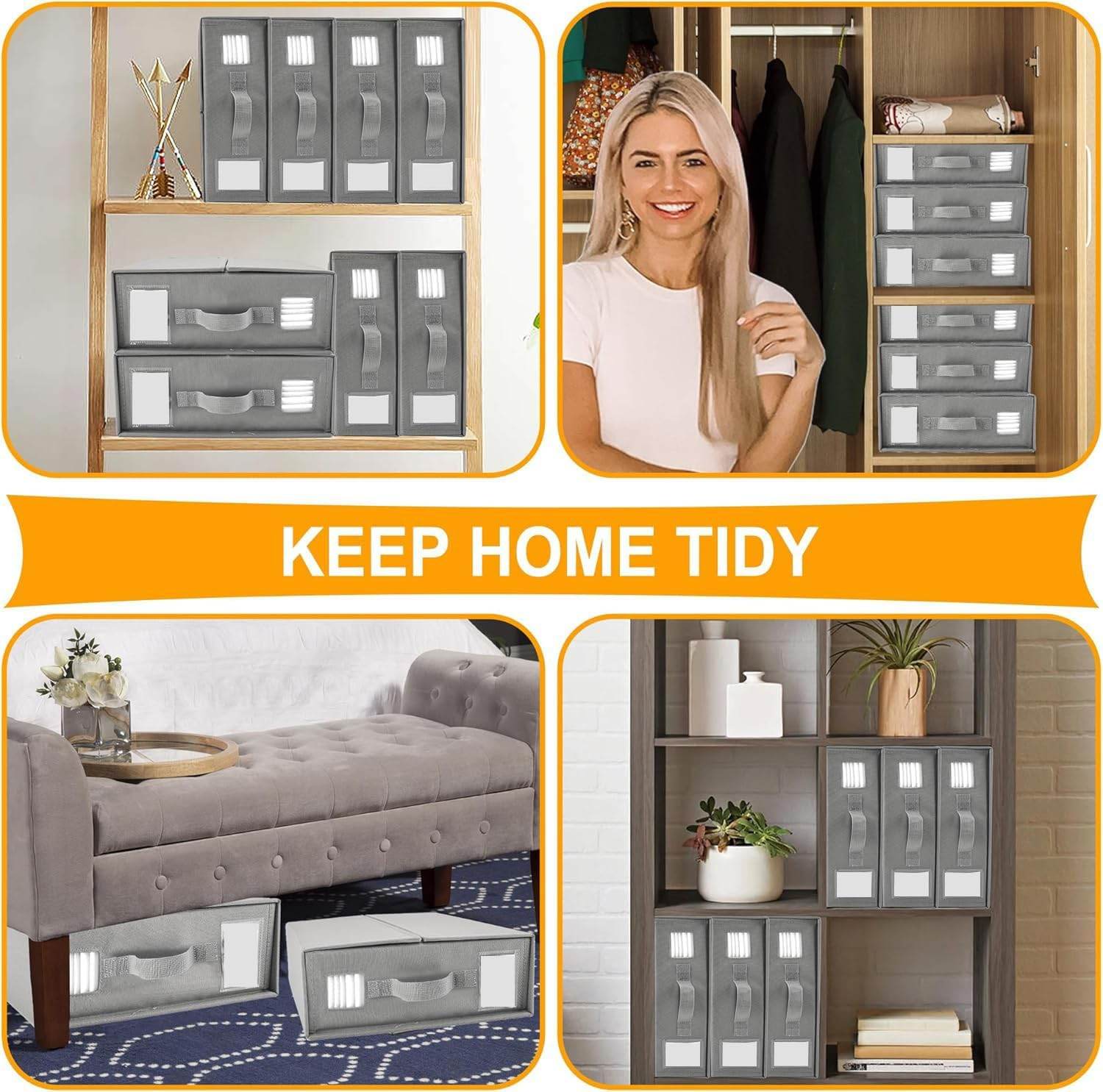 Foldable Bed Sheet Organizer and Storage, Linen Closet Organizer with Window, Label and Clear PVC, Sheet Storage for Bedding Sheets, Duvet Covers and Pillow Cases 2 Pcs (Gray) image number 5