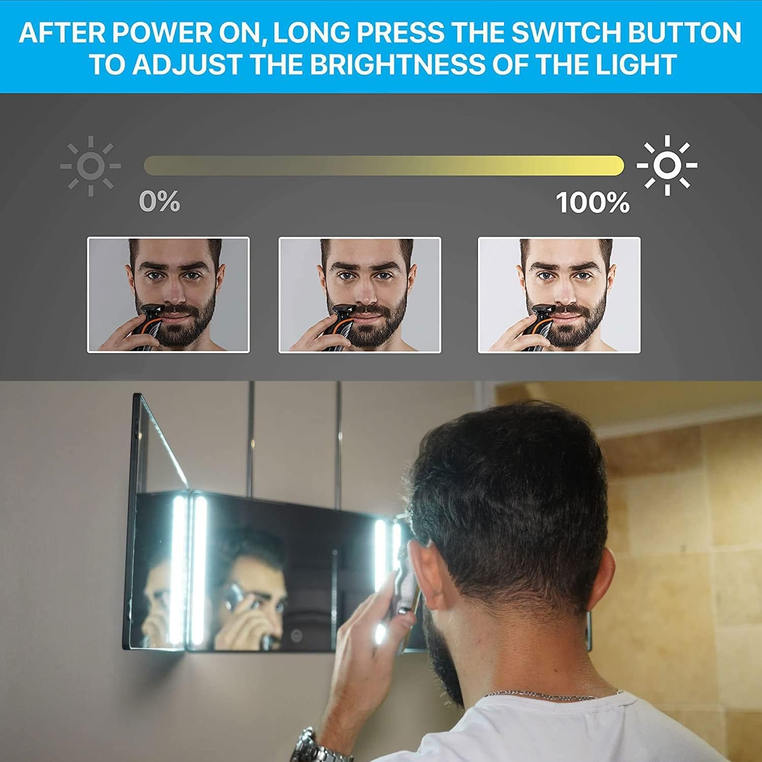 3 Way Mirror | Trifold Mirror for Self Hair Cutting and Styling | DIY Haircut Tool to Cut, Trim, or Shave Your Head and Neckline at Home | Adjustable, Portable, Hands-Free | Haircut Artifact (With LED) image number 2