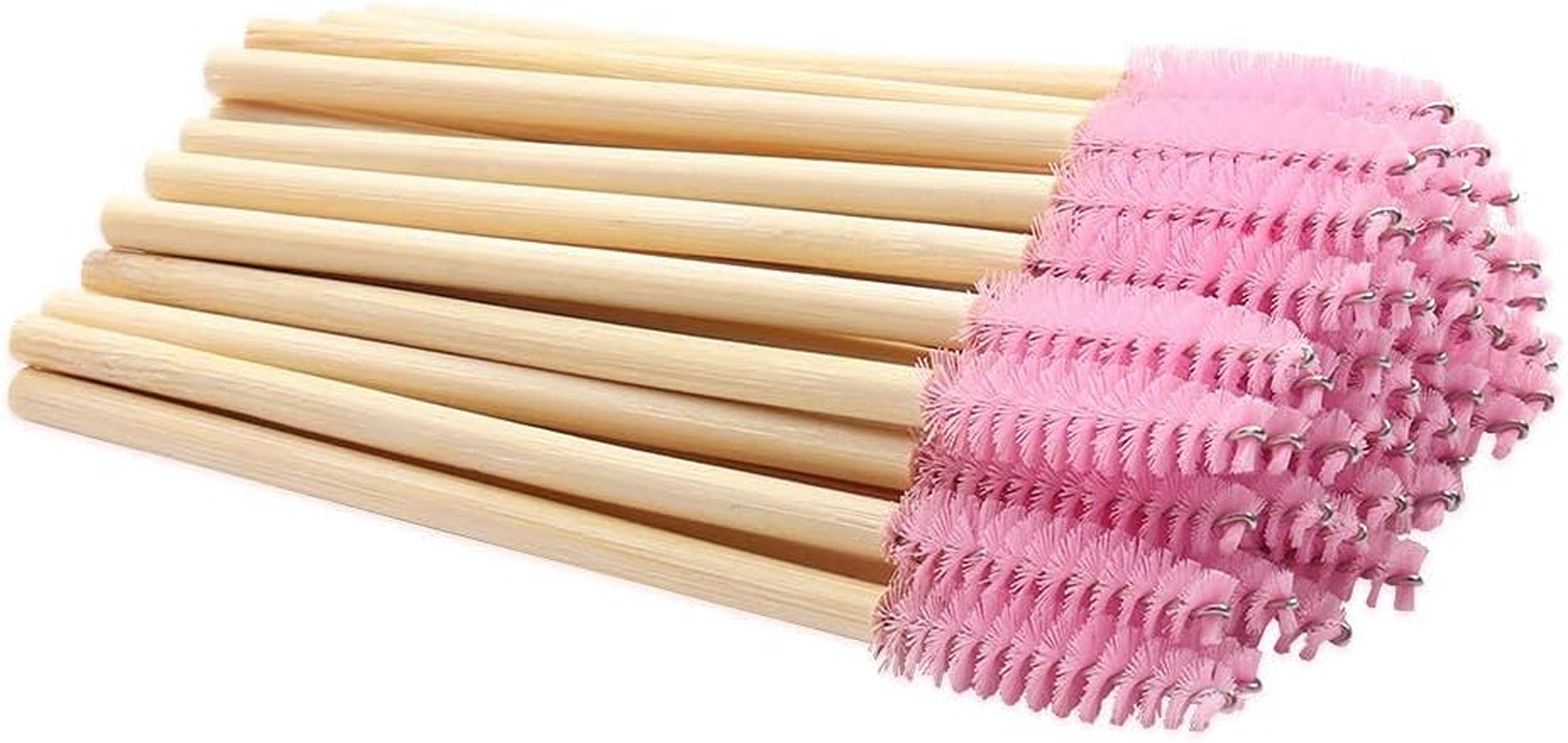 Myaokue-Up 100 Pack Bamboo Handle Mascara Wands Disposable Eyelash Brushes Lash Extension Tool, Pink - Blue image number 3