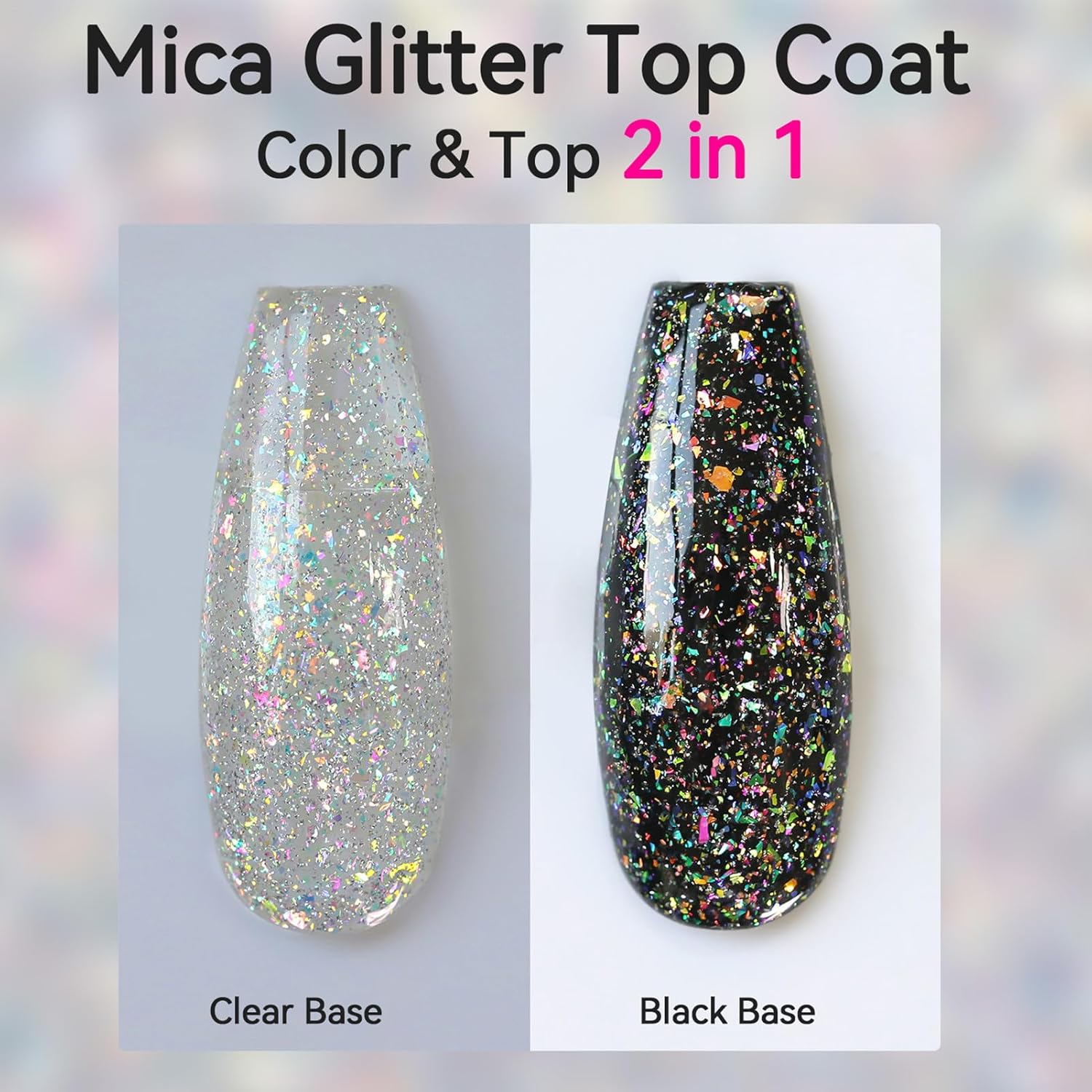 Gel Nail Polish - Glitter Top Coat | Base Coat |15Ml Soak off Gel with Glitter Shine for Long Lasting Salon Results at Home Travel Parties Compact Nail Varnish Bottle image number 1