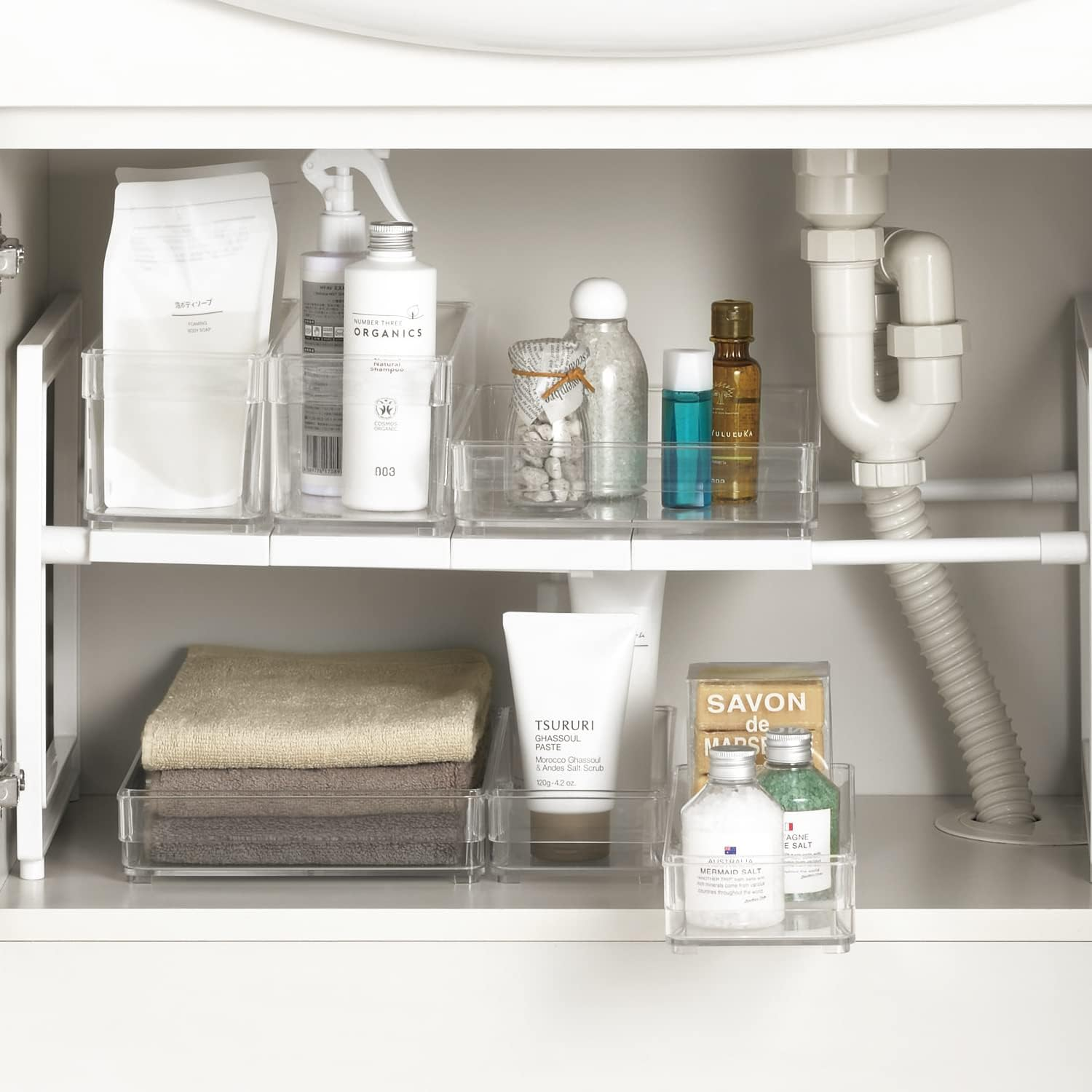 Pearl Metal HB-6046 Storage Tray, Deep, Slim, Width 3.9 Inches (10 Cm), under the Wash Basin, Kitchen, Made in Japan, Clear, Arrangement Free