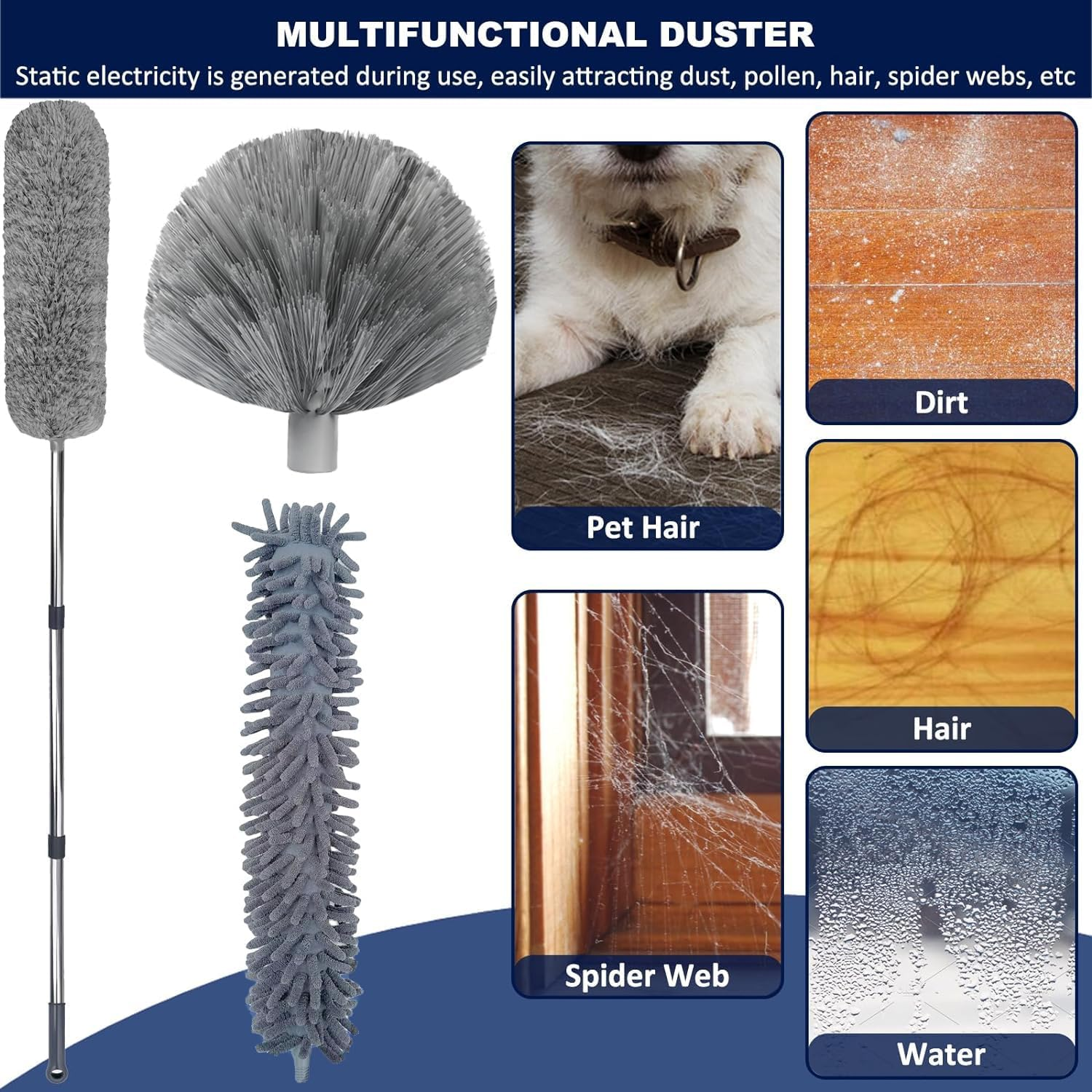 20+ Feet High Reach Duster Kit with 3-14 Ft Extension Pole for Cleaning Fan, Spider Web, High Ceiling, Blinds, Furniture, Cars - Cobweb Microfiber Duster // Outdoor & Indoor Extendable Duster image number 1