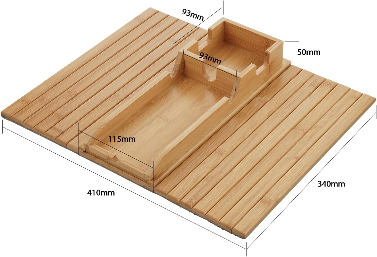 ACA Trading Couch Cup Holder Tray, Modern Sofa Armrest Tray Table with Non-Slip Pad, Wooden Bamboo Arm Table for Drinks and Food with Side-Away Tray(Natural) image number 1
