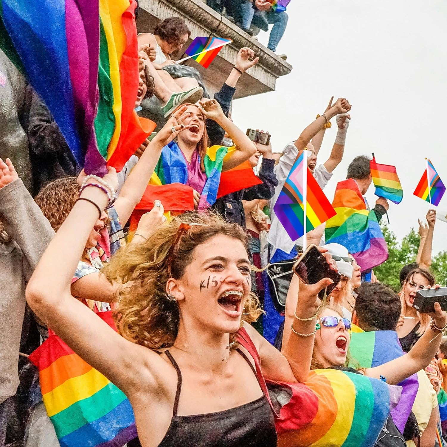 50Pcs Rainbow Pride Flags, 5X8 Inch Rainbow Handheld Flags Progress Pride Flag LGBT Flag American Rainbow Flag for Indoor Outdoor Parade Gay Pride Party Decorations image number 3