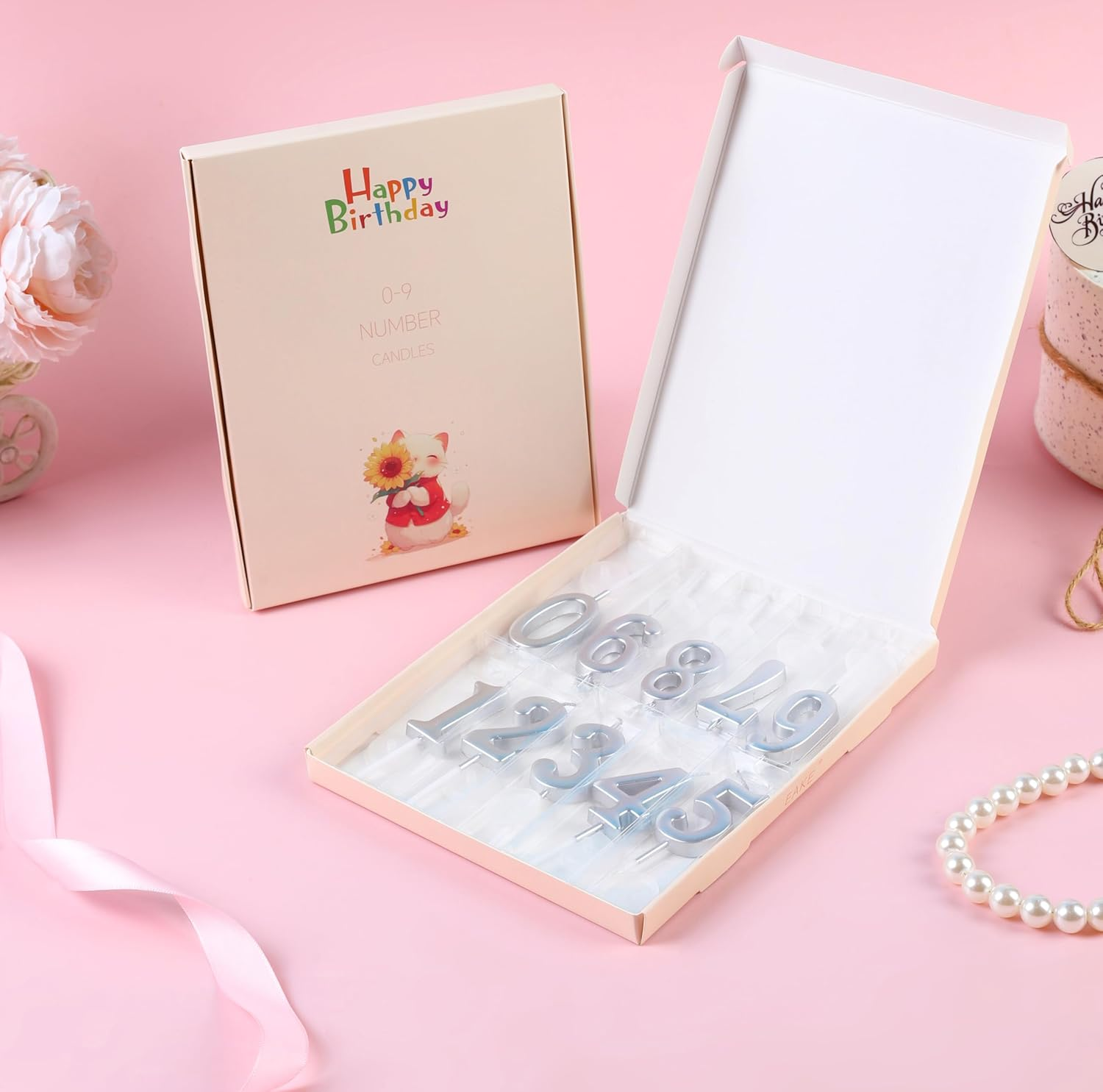 EAKE 10-Pieces Bulk Number Candles 0-9 Birthday Candles for Cake (Silver) image number 2