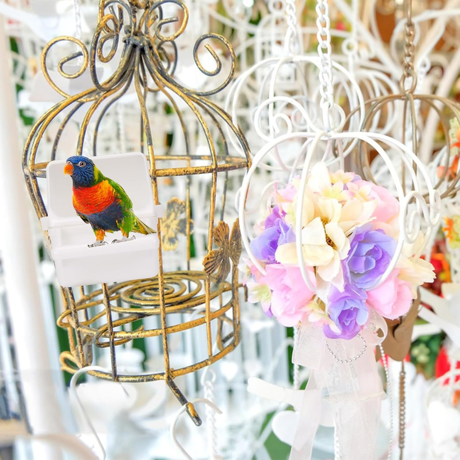 2 Pcs Small Bird Slot Feeder Bird Feeders for Cage No Mess Hanging Food Feeder Cup for Cage Plastic Food and Water Dispenser Bowl Cage Cups Slot Replacement Feeder Bowls image number 1