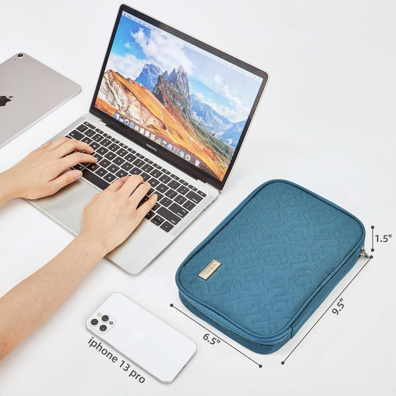 NISHEL Travel Cord Organizer Case,Tech Electronic Case, Travel Essentials for Charger, Cable, Phone, Hard Drive, USB, SD Card, Lake-Blue