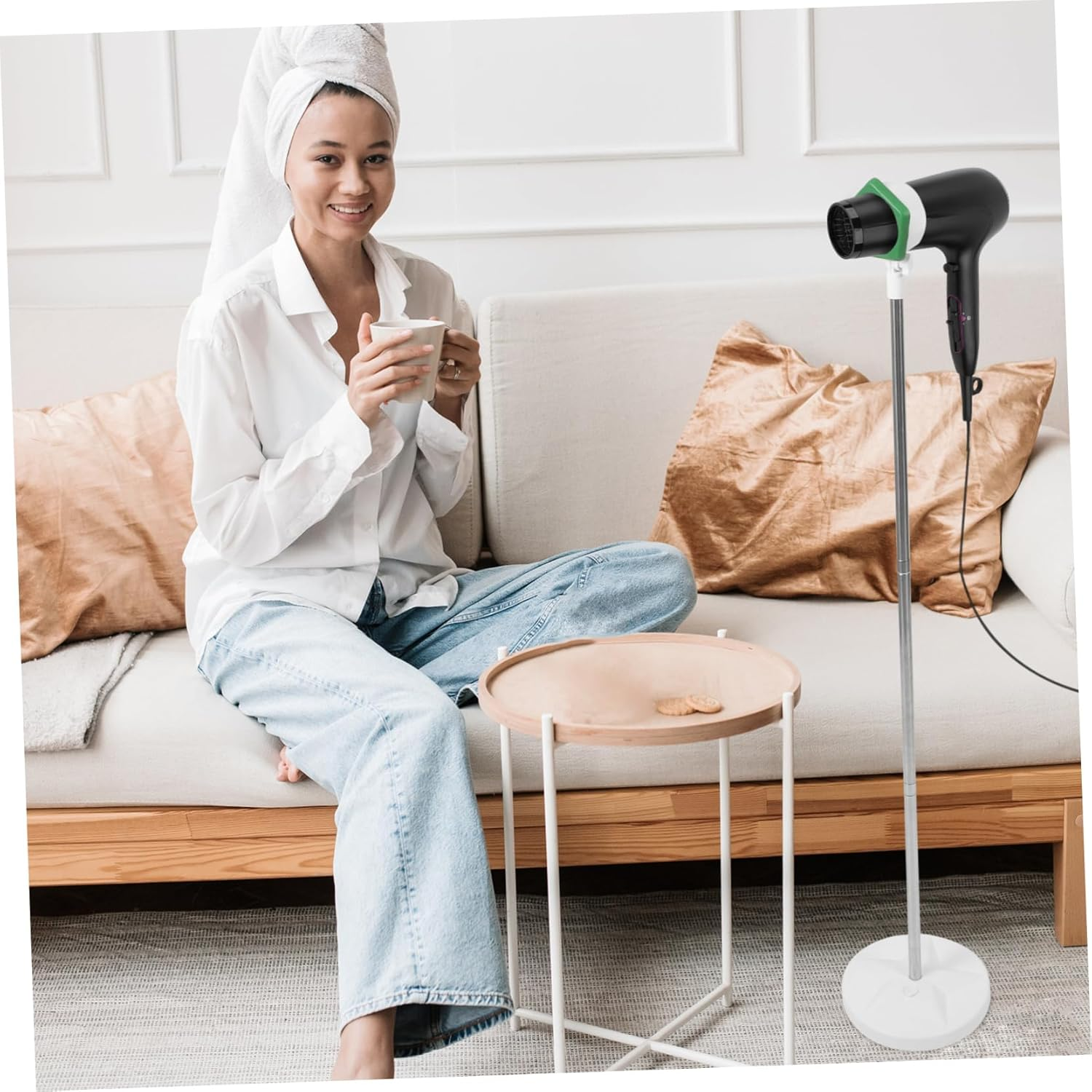 GOOHOCHY Adjustable Height Hair Dryer Stand Floor Standing Holder Hands Hairdryer Storage Rack for Countertop and Ground Use Stable Vertical Organizer for Comfortable Styling image number 6