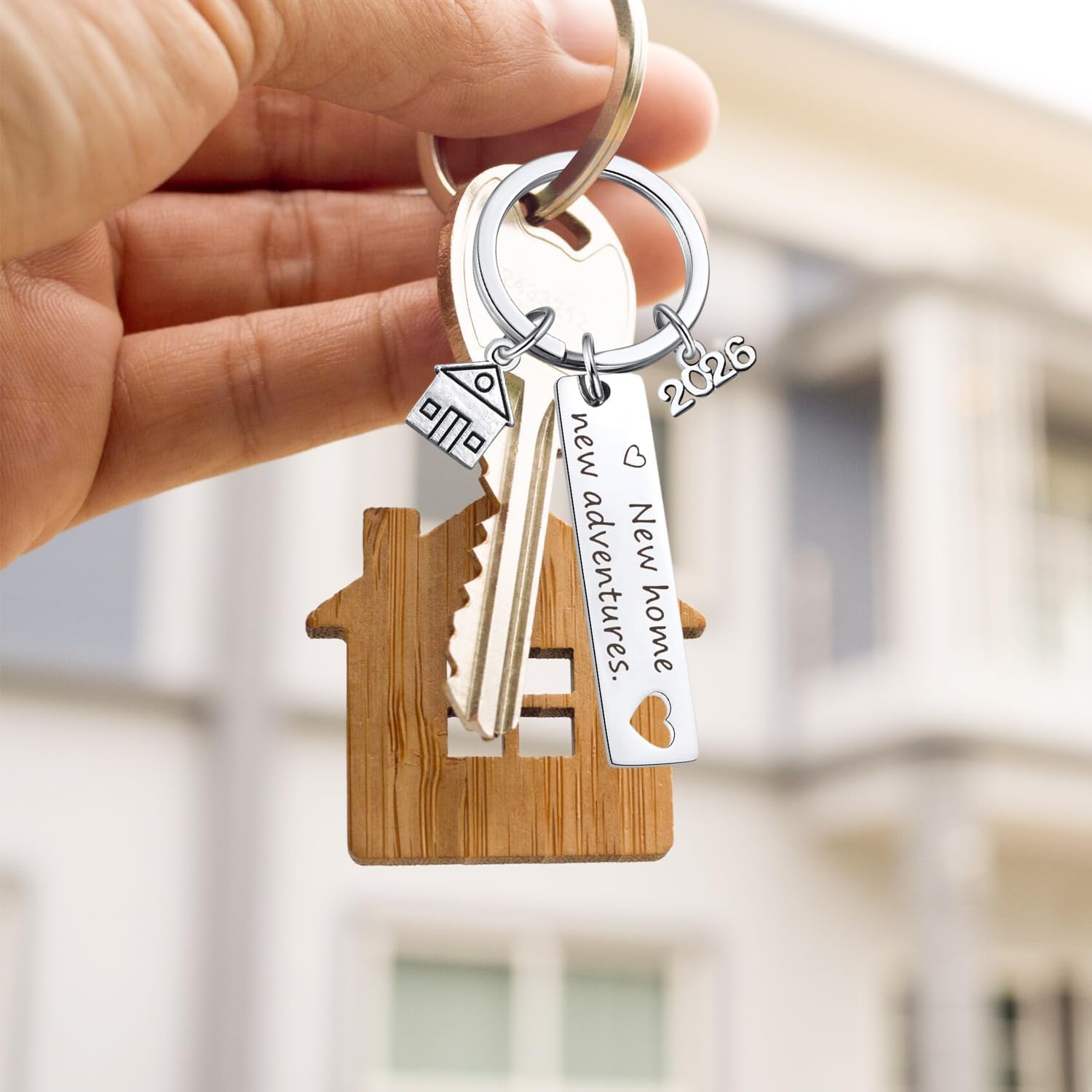 Funcyboo 2Pcs New Home Keychain, 2025 Adventures Keyrings Stainless Steel New House Keychain Housewarming for New Homeowner Sweet Home Owners image number 2