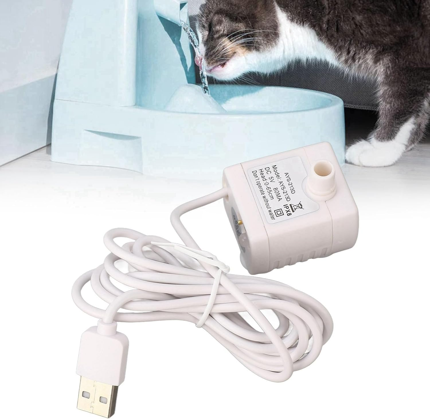 OVAQUIXI Cat Water Fountain Pump, Pet Water Dispenser Replacement Pump USB Powered DC Brushless Motor image number 4