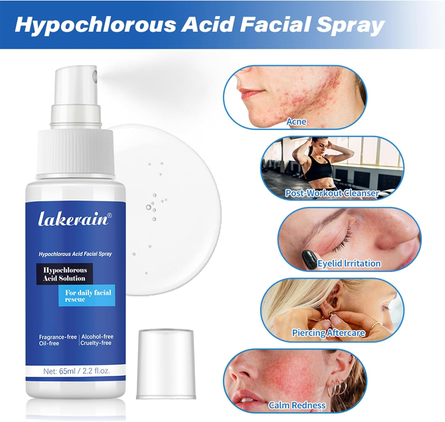 Hypochlorous Acid Face and Skin Spray,65Ml Soothing Facial Spray Face Toner, Hypochlorous Acid Spray for Red and Swollen Skin, Broken Skin Calming Emulsion for Sensitive Skin image number 1