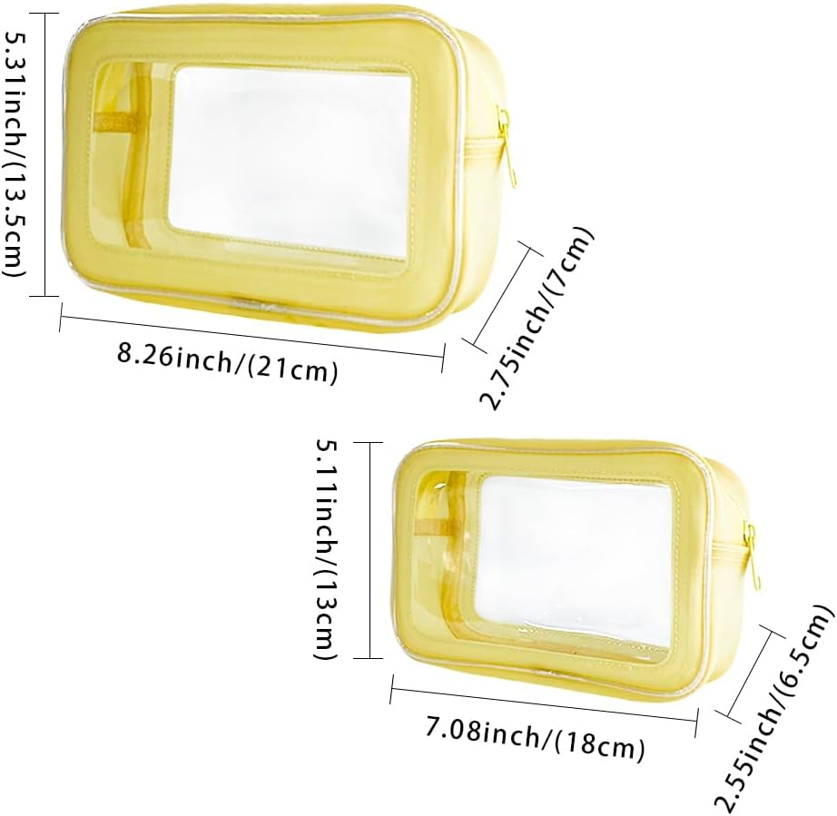 Toteprint Transparent Waterproof Cosmetic Bag Made of PVC with Floral Pattern, 21 X 13.5 X 7 Cm, Travel Organiser for Day Care, Men and Women, Yellow, Modern