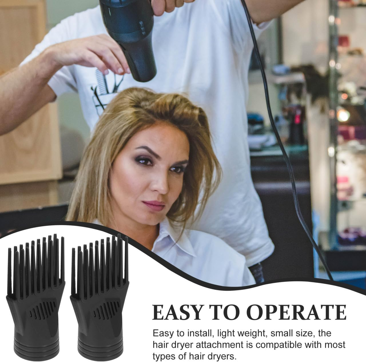 2Pcs Hair Dryer Comb Attachment Black Blow Dryer Attachment for Styling and Airflow Concentration Suitable for Professional and Home Use image number 2