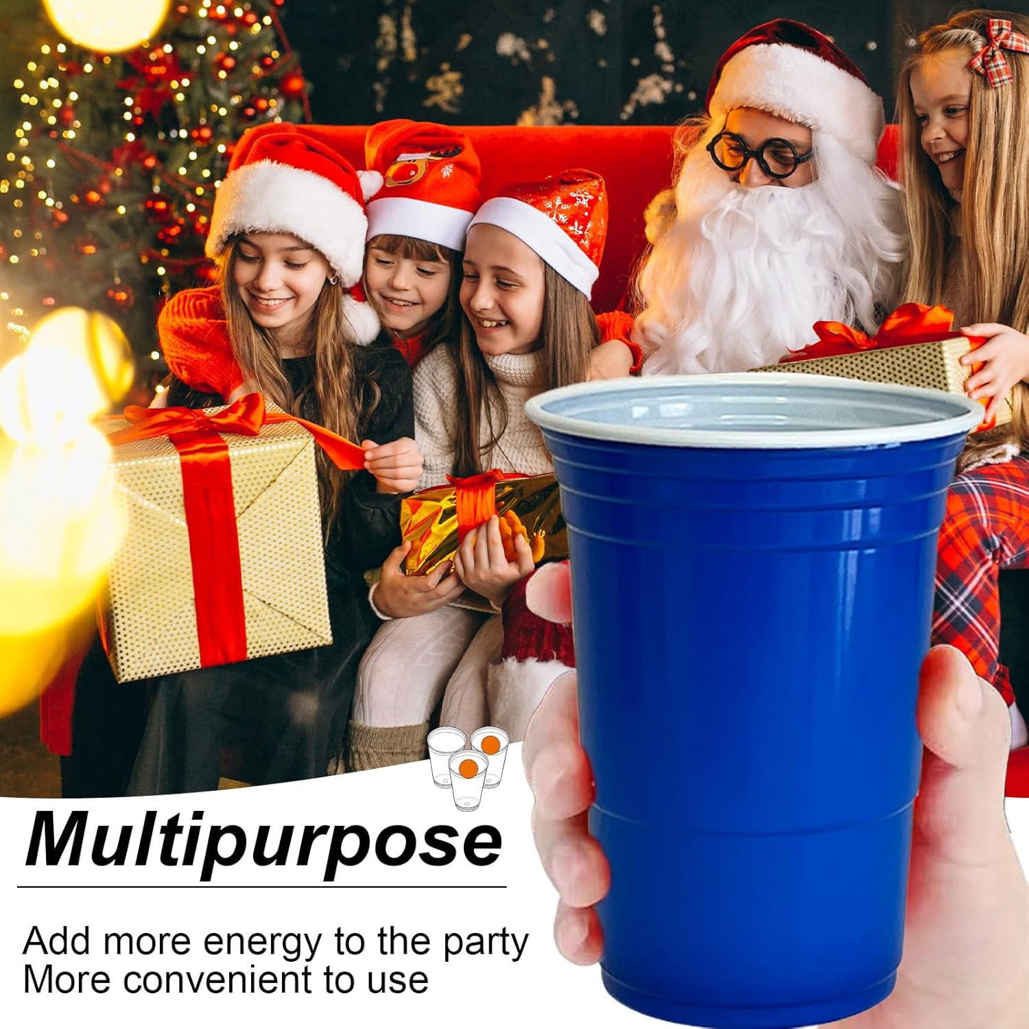 50 Pcs Party Cup Set,16Oz Blue Plastic Party Cups,Party Cold Drink Cups,Repeatable Cups for New Year, Christmas, Camping, Wedding(Blue) image number 2