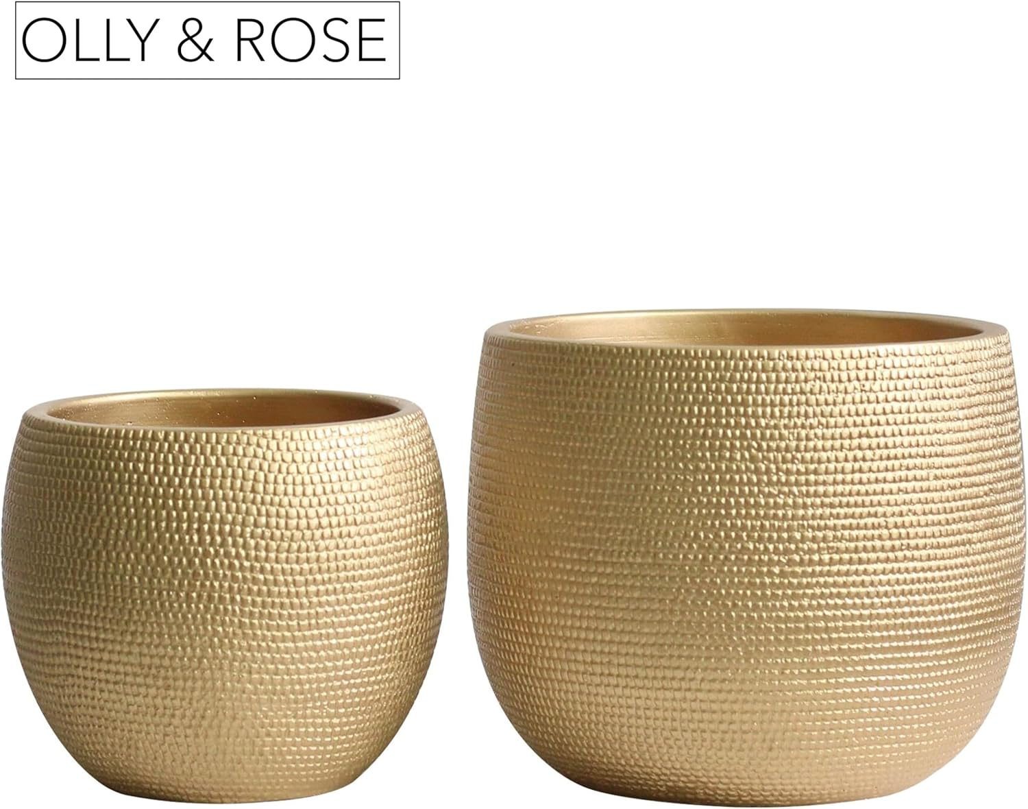 Olly & Rose Barcelona Ceramic Plant Pot Set 2 - Gold Flower Pots - Indoor & Outdoor Planters Home and Garden Decor (Gold)