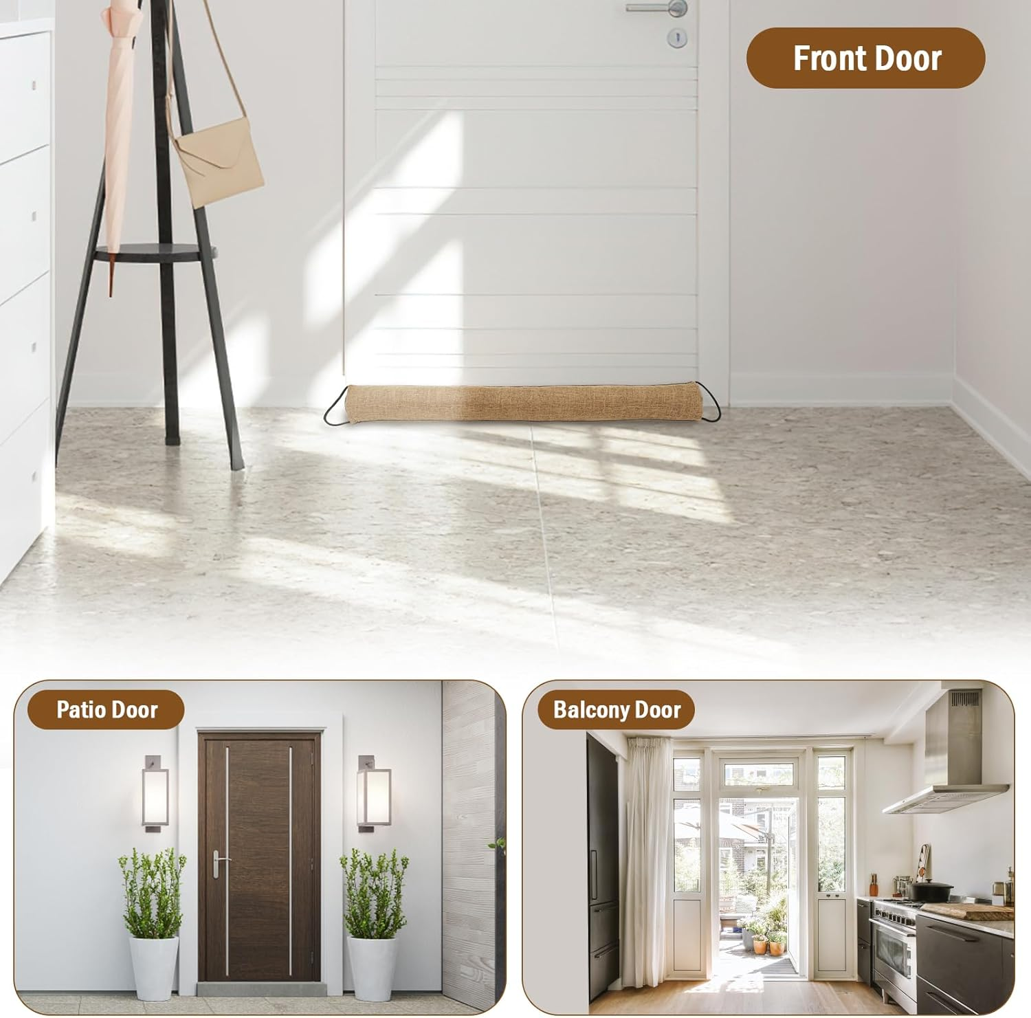 Under Door Draft Stopper,36 Inches Triangle Door Draft Blocker with Hanging Loops,Under Door Wind Soundproof Insect Light Blocker, Weather Guard Stripping for Air Seal Insulation (Amber, 36 In) - Amber image number 5