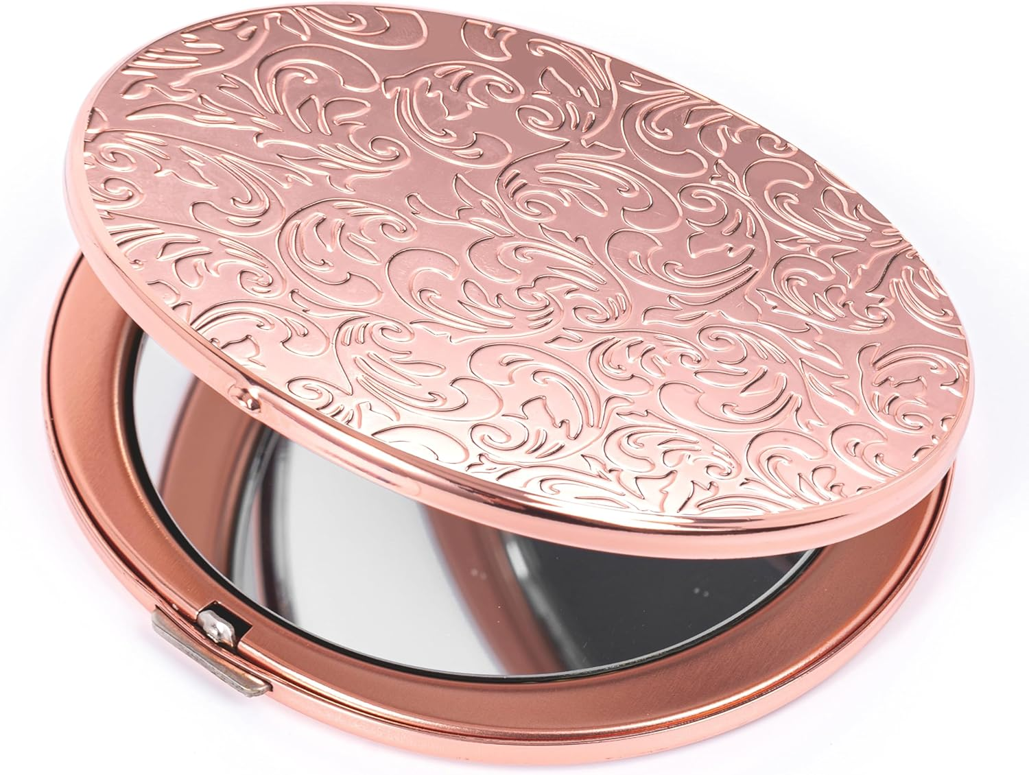 Mini Portable Oval Metal Folding Mirror, Beautiful and Elegant, Sturdy and Durable, 1X/2X Magnifying Glass. (Bare Silver)