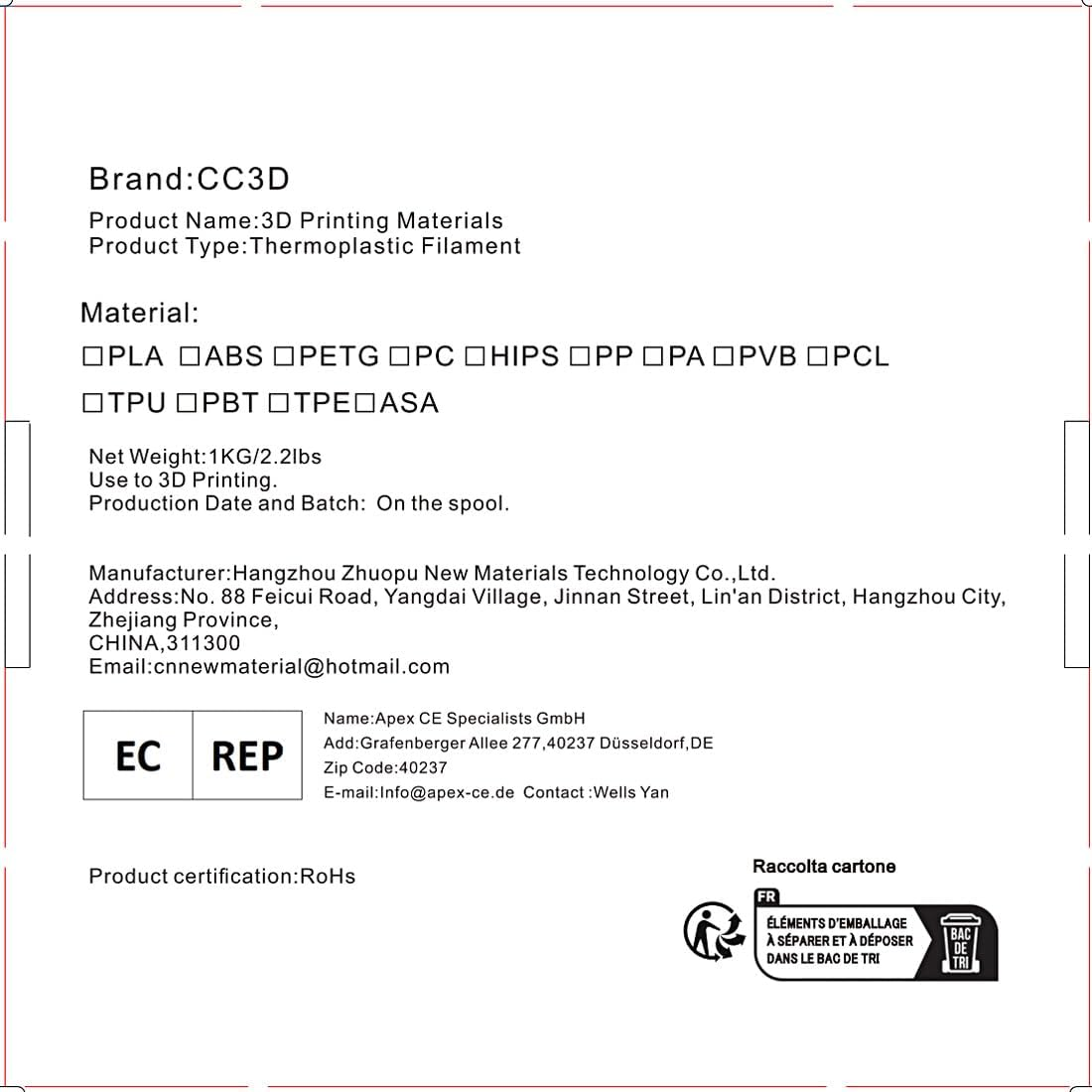 CC3D Standard PETG Filament Black 1KG 1.75Mm 3D Printer Filament FDM Basic PETG 2.2Lbs 3D Printing Materials Black - Petg Black image number 2