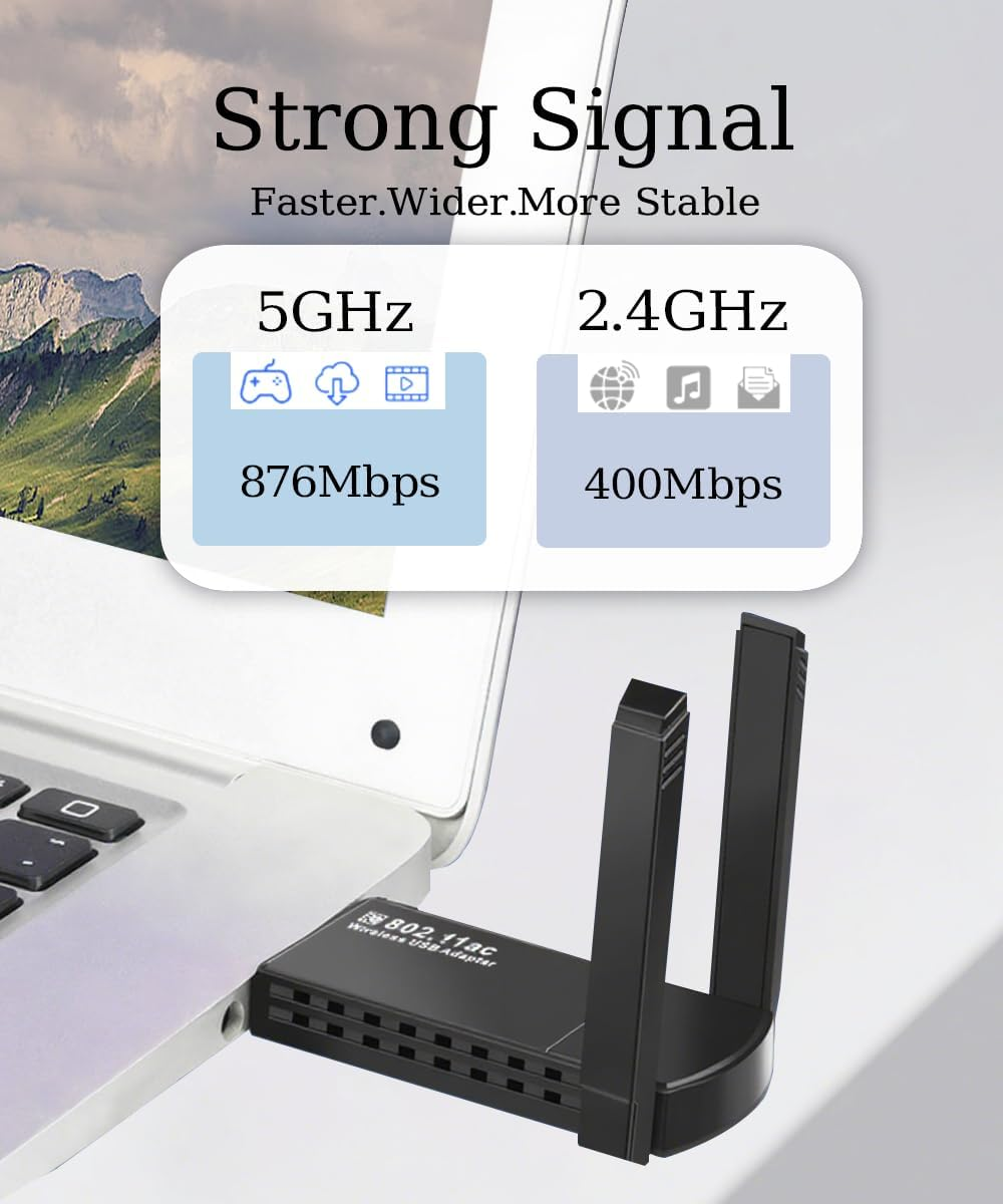 USB Wifi Adapter 1300Mbps,Usb 3.0 Wireless Network Adapter,Dual Band 5Ghz/2.4Ghz,802.11Ac,With 5Dbi High Gain Double Antennas,For Desktop PC Laptop Support Windows 11/10/8.1/8/7/Vista/Xp/Mac10.9-10.15 image number 1
