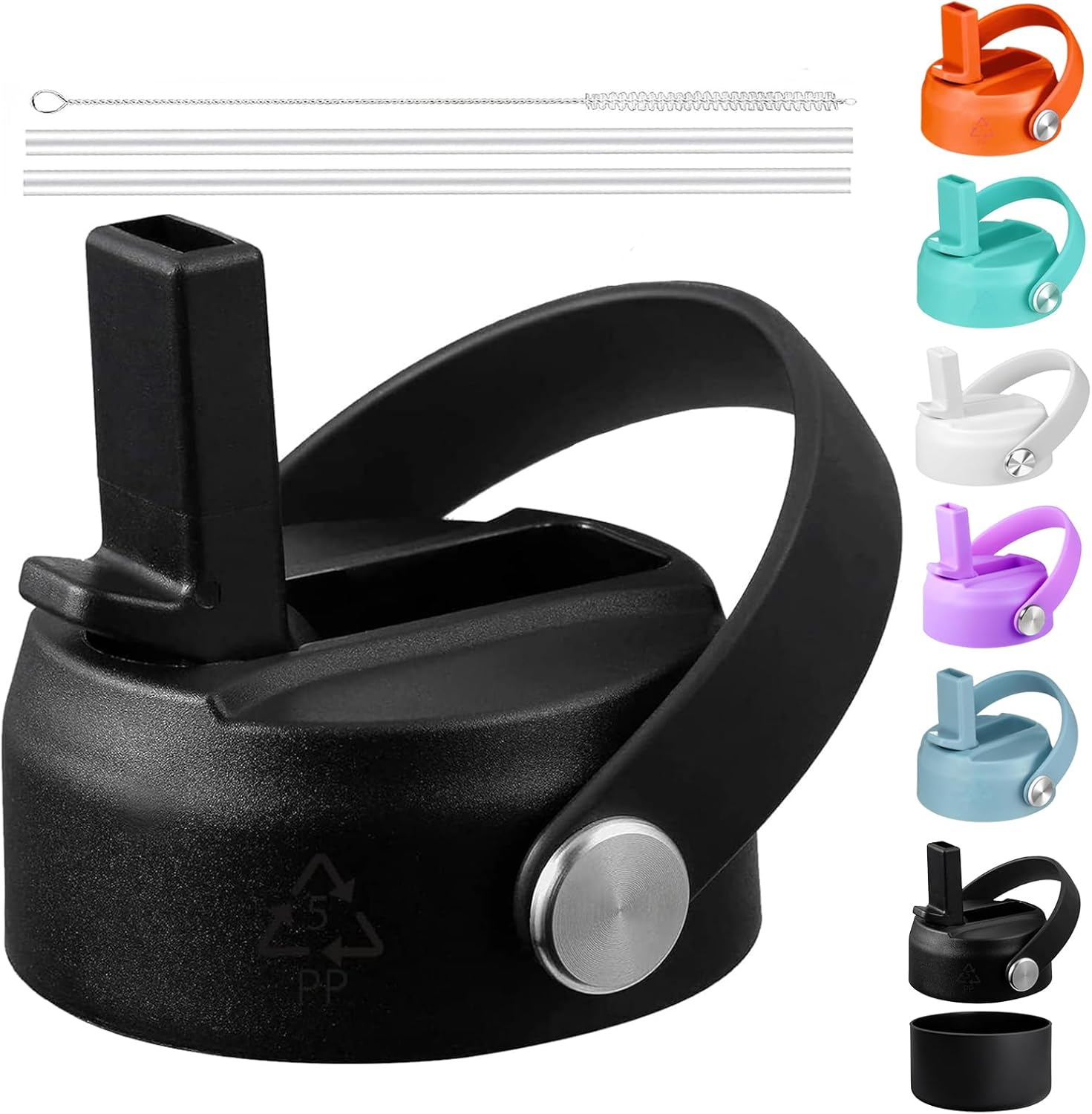 Straw Lid for Hydro Flask, Lids with Straw Compatible with Hydro Flask Wide Mouth 12/18/20/32/40 Oz Water Bottles, Leak-Proof Drinking Cap with Replacement Straw, Durable Sport Bottle Lid Accessories