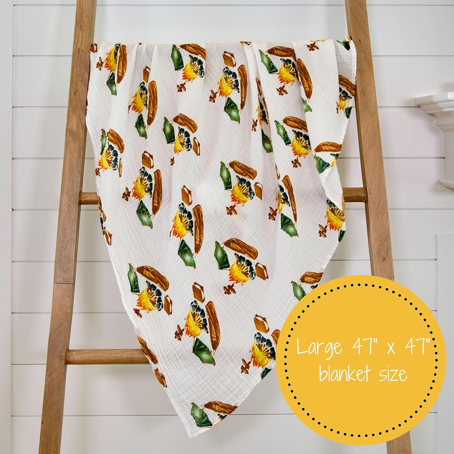 Lollybanks Swaddle Blanket | 100% Muslin Cotton | Newborn and Baby Nursery Essentials for Boys, Registry | Camp Theme Print - Gather Around The Campfire image number 4