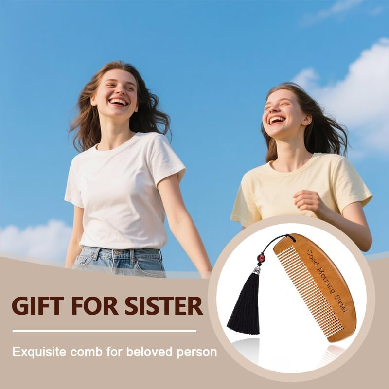 Sisters Birthday Gift from Sister Engraved Good Morning Sister Wooden Hair Comb Gifts for Women Soul Unbiological Sister'S Gifts for Big Little Sisters Big Sis Lil Sis Combs image number 3