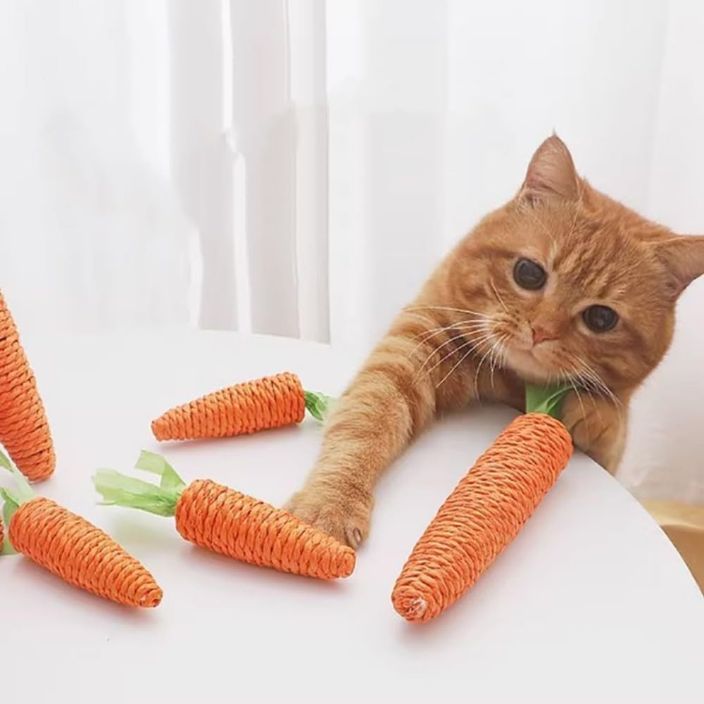 Interactive Sisal Carrot Chew Toy for Cats, Teething Toys for Kittens, Interactive Indoor Toy, Orange, 2 Pieces