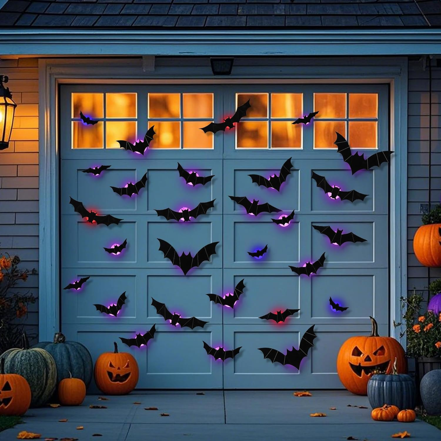 2025 New 3D Bats Halloween Wall Decor 36Pcs, 3D Bat Lights Design LED Decorations, Lighted Bat Stickers Assorted Size for Halloween Party, Bedroom Window Decorations, Indoor and Outdoor Home Decals image number 6