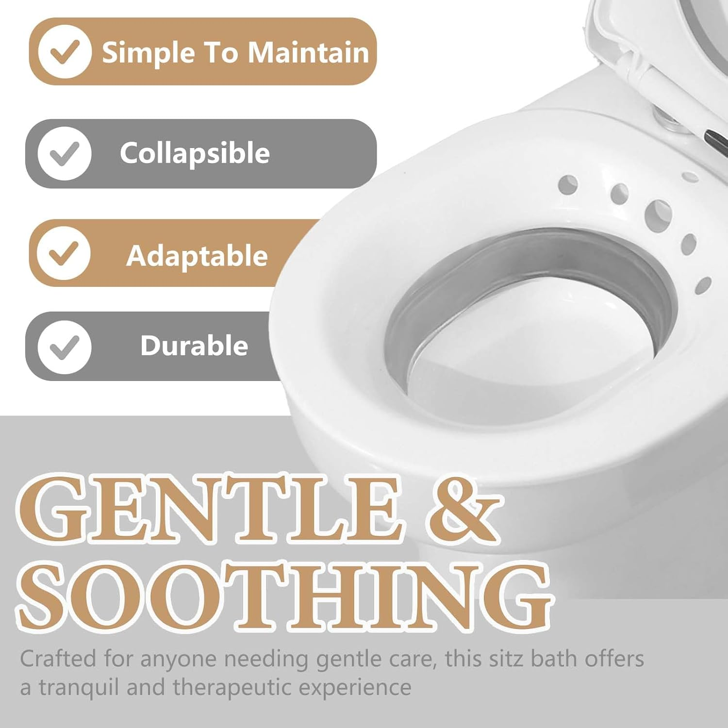 Foldable Portable Bidet with Hook - Large Capacity Wash Basin for Postpartum Recovery, Hemorrhoid Relief and Elderly Care, Fits Standard Toilets and Toilets (Gray) image number 3